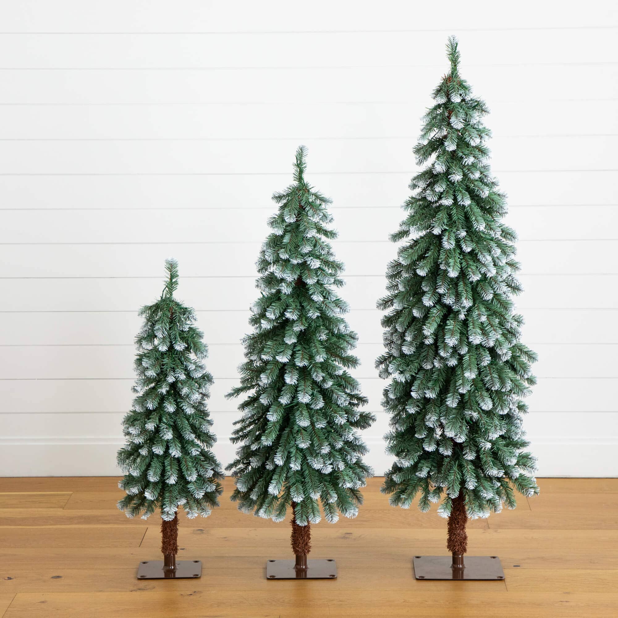 3', 4', 5' Pre-Lit Frosted Artificial Christmas Tree Set with Warm LED Lights - Set of 3 - Image 5