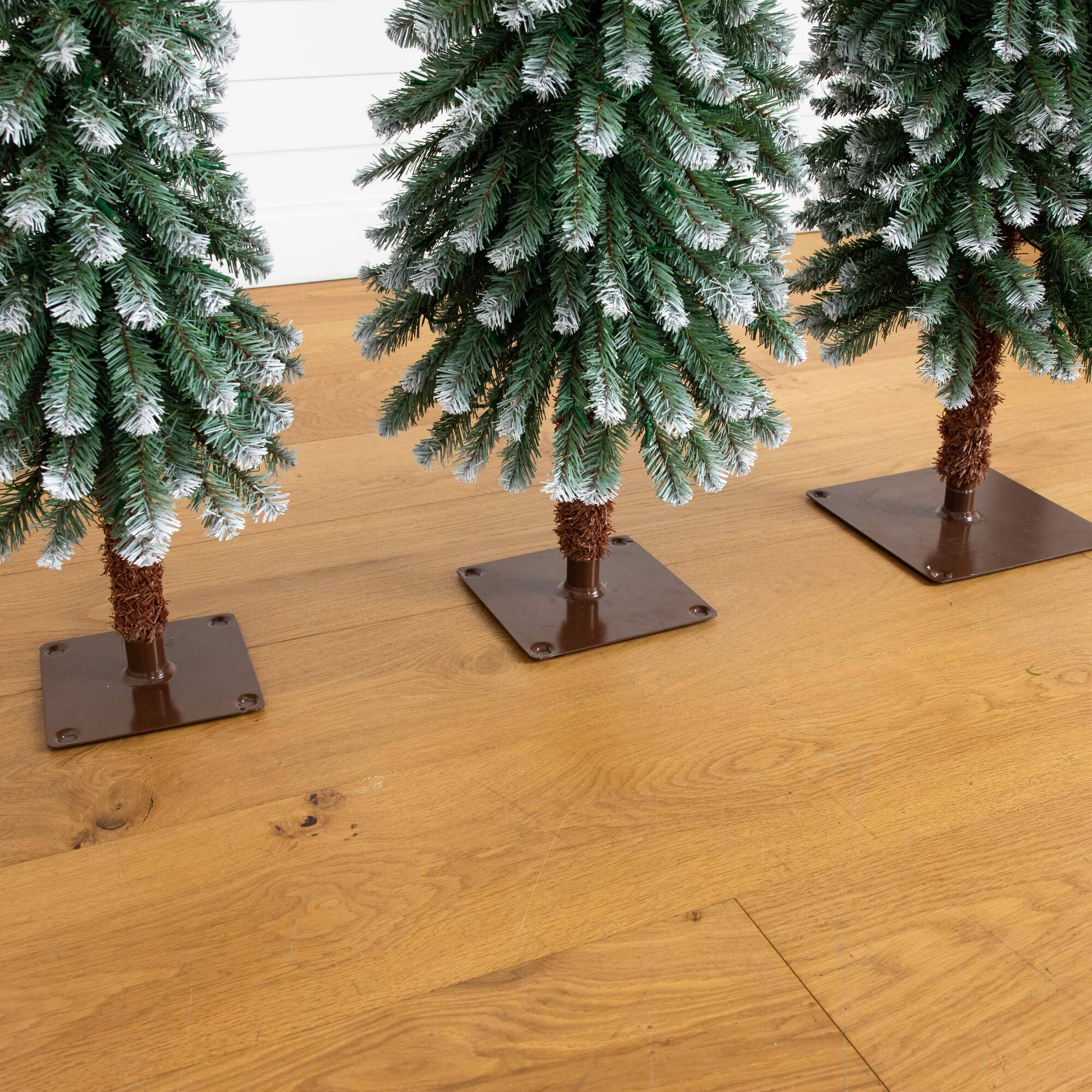 3', 4', 5' Pre-Lit Frosted Artificial Christmas Tree Set with Warm LED Lights - Set of 3 - Image 7