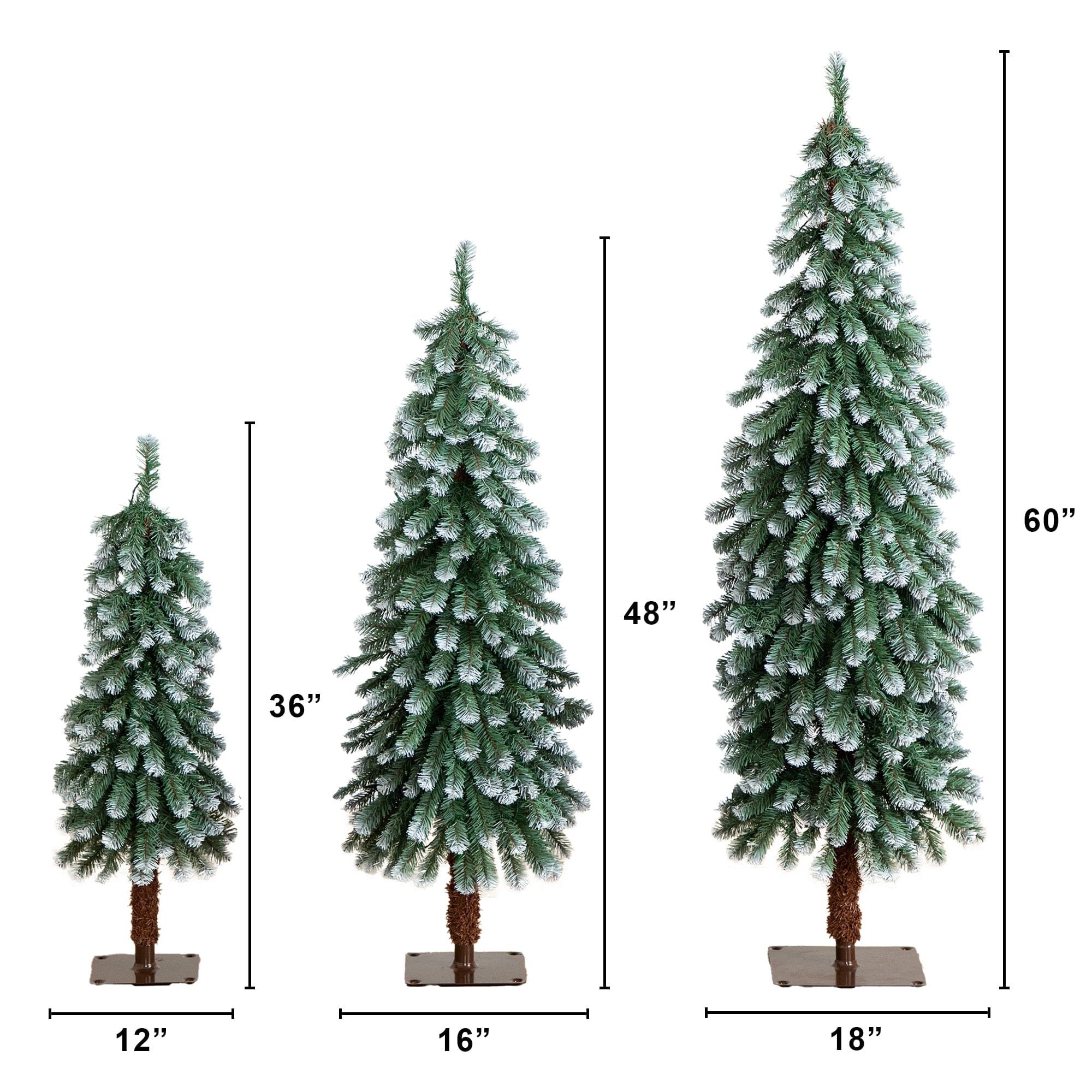 3', 4', 5' Pre-Lit Frosted Artificial Christmas Tree Set with Warm LED Lights - Set of 3 - Image 9