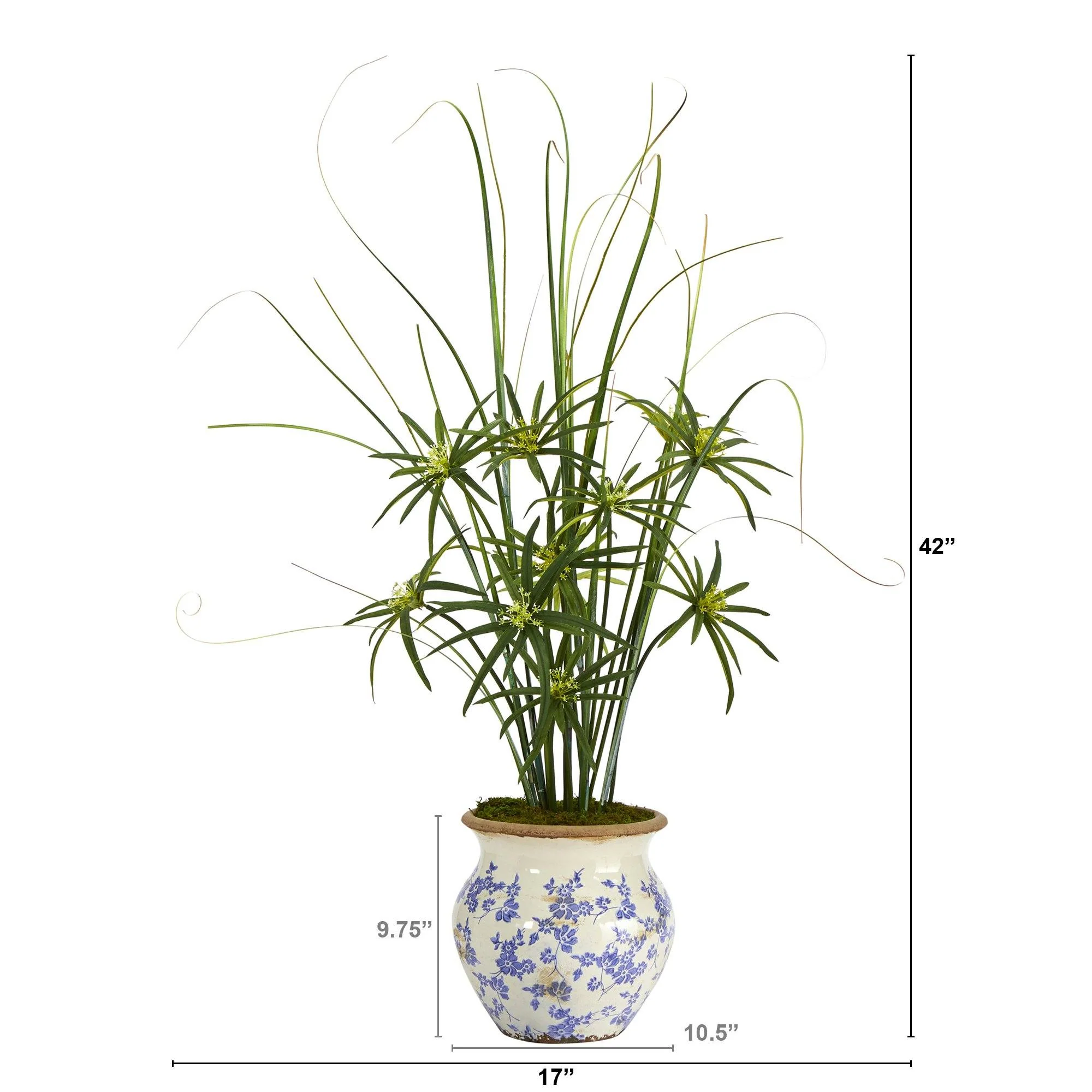 3.5’ Cyperus and Grass Artificial Plant in Vintage Floral Planter - Image 2