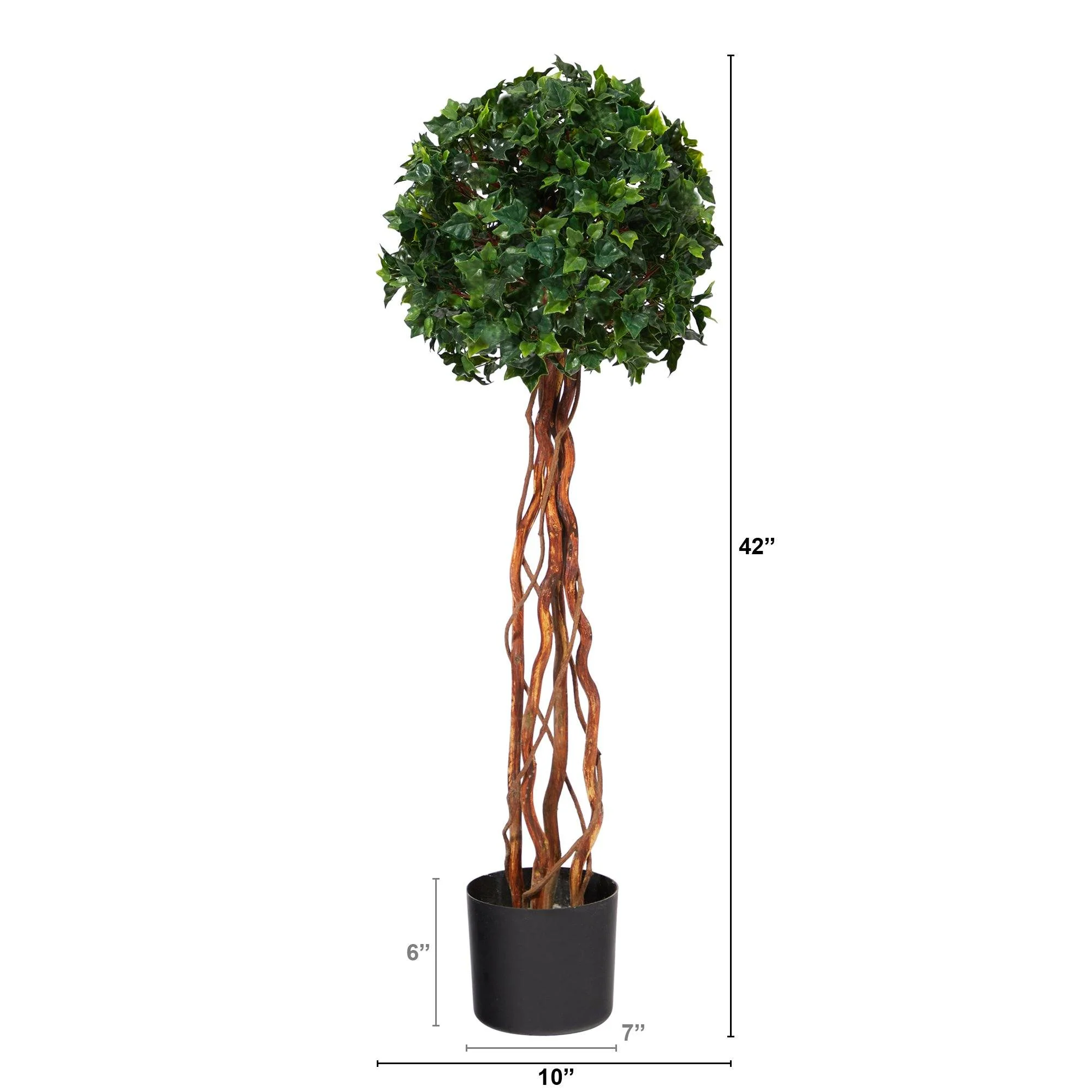 3.5’ English Ivy Single Ball Topiary Artificial Tree with Natural Trunk UV Resistant (Indoor/Outdoor) - Image 2