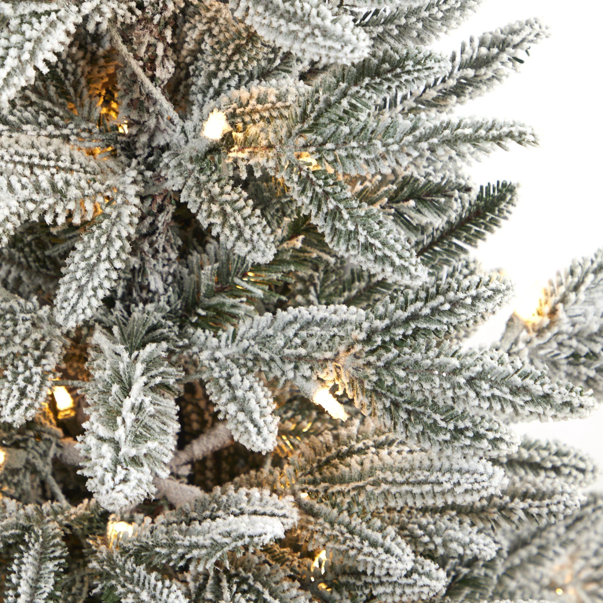 3.5’ Flocked Manchester Spruce Artificial Christmas Tree with 50 Lights and 133 Bendable Branches in Metal Planter - Image 10