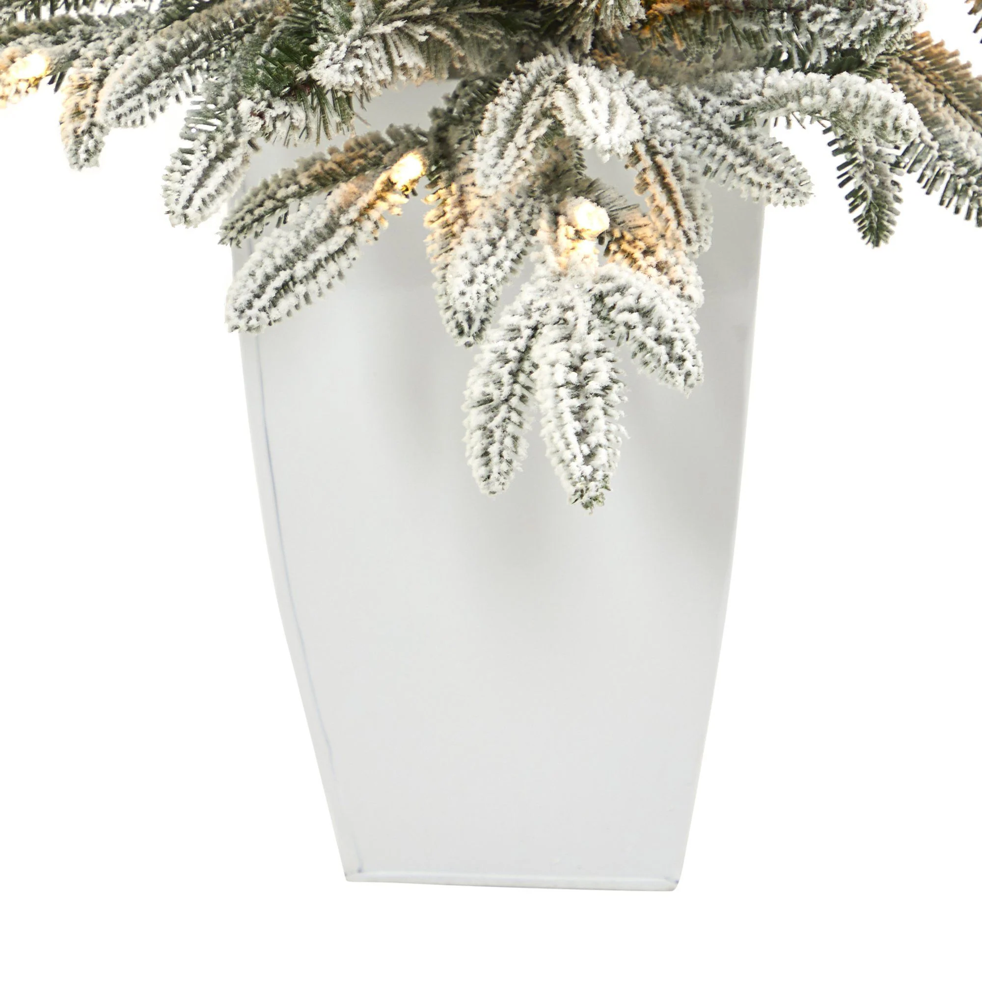 3.5’ Flocked Manchester Spruce Artificial Christmas Tree with 50 Lights and 133 Bendable Branches in Metal Planter - Image 12