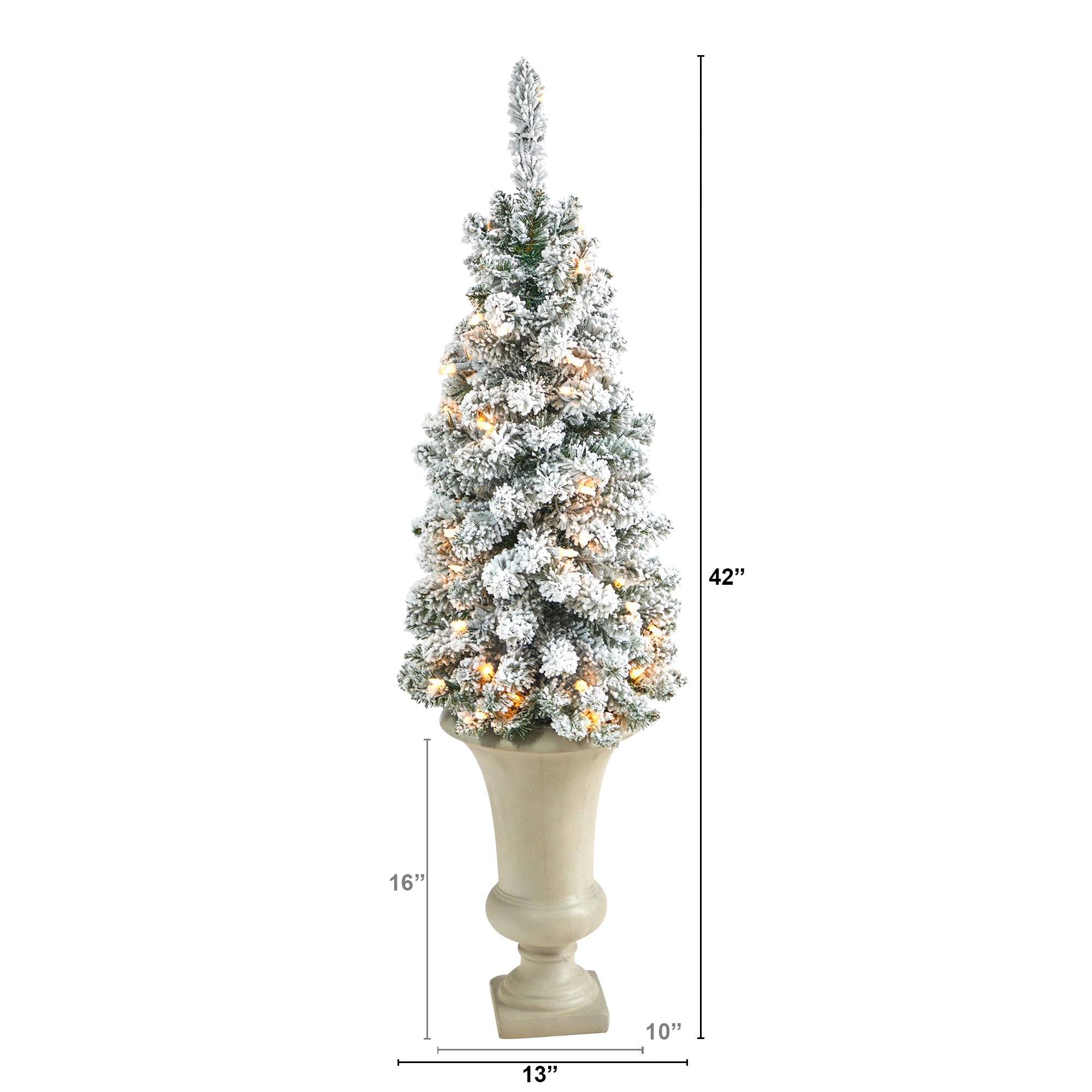 3.5’ Flocked Pencil Artificial Christmas Tree with 50 Clear Lights and 132 Bendable Branches in Sand Colored Urn - Image 2