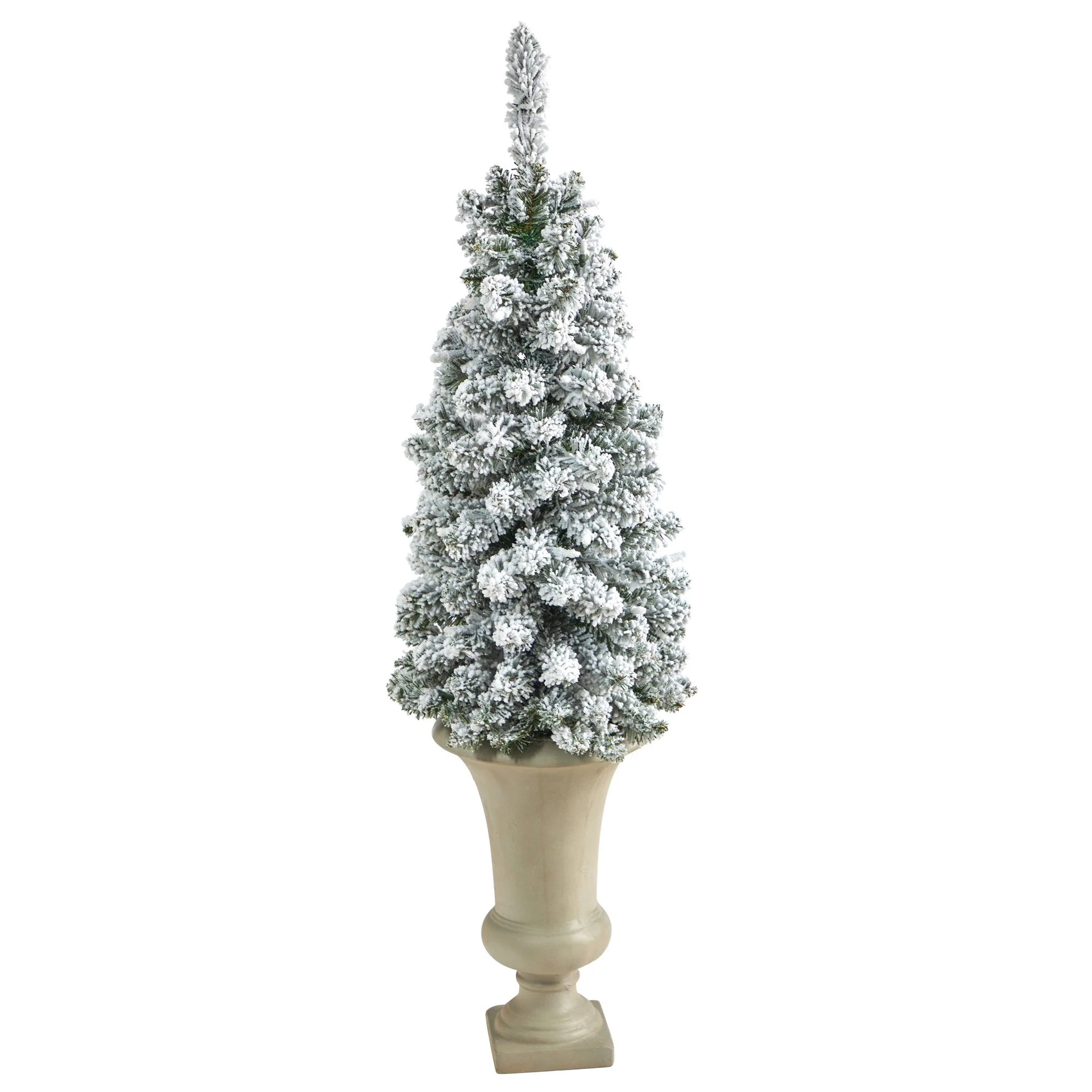 3.5’ Flocked Pencil Artificial Christmas Tree with 50 Clear Lights and 132 Bendable Branches in Sand Colored Urn - Image 3