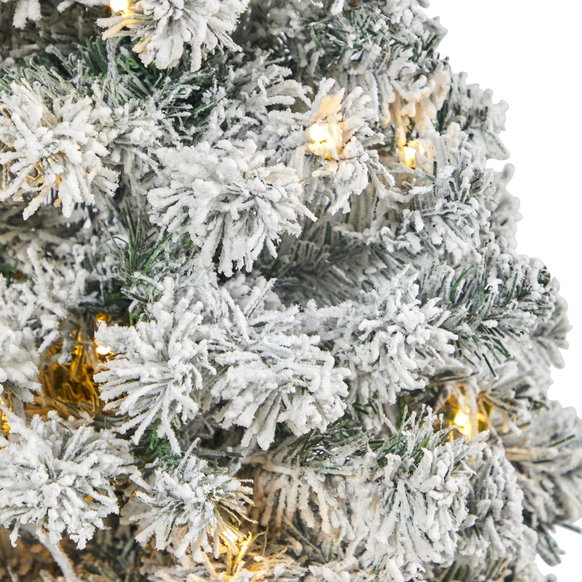 3.5' Flocked Rock Springs Spruce Artificial Christmas Tree with 50 Clear LED Lights in White Metal Planter - Image 4