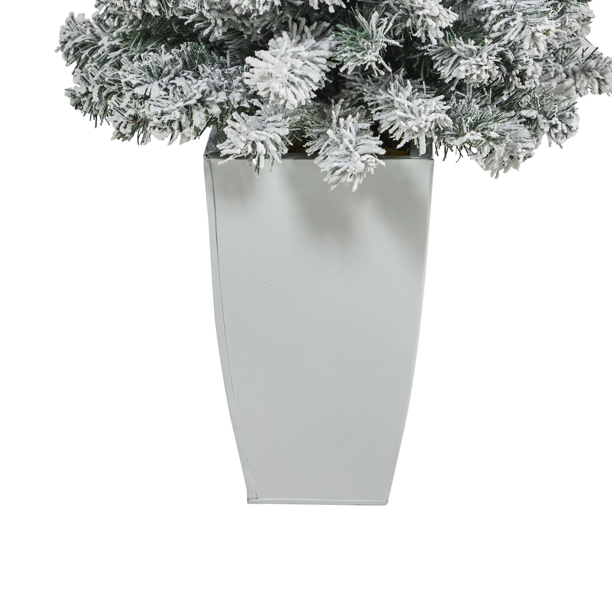 3.5' Flocked Rock Springs Spruce Artificial Christmas Tree with 50 Clear LED Lights in White Metal Planter - Image 6