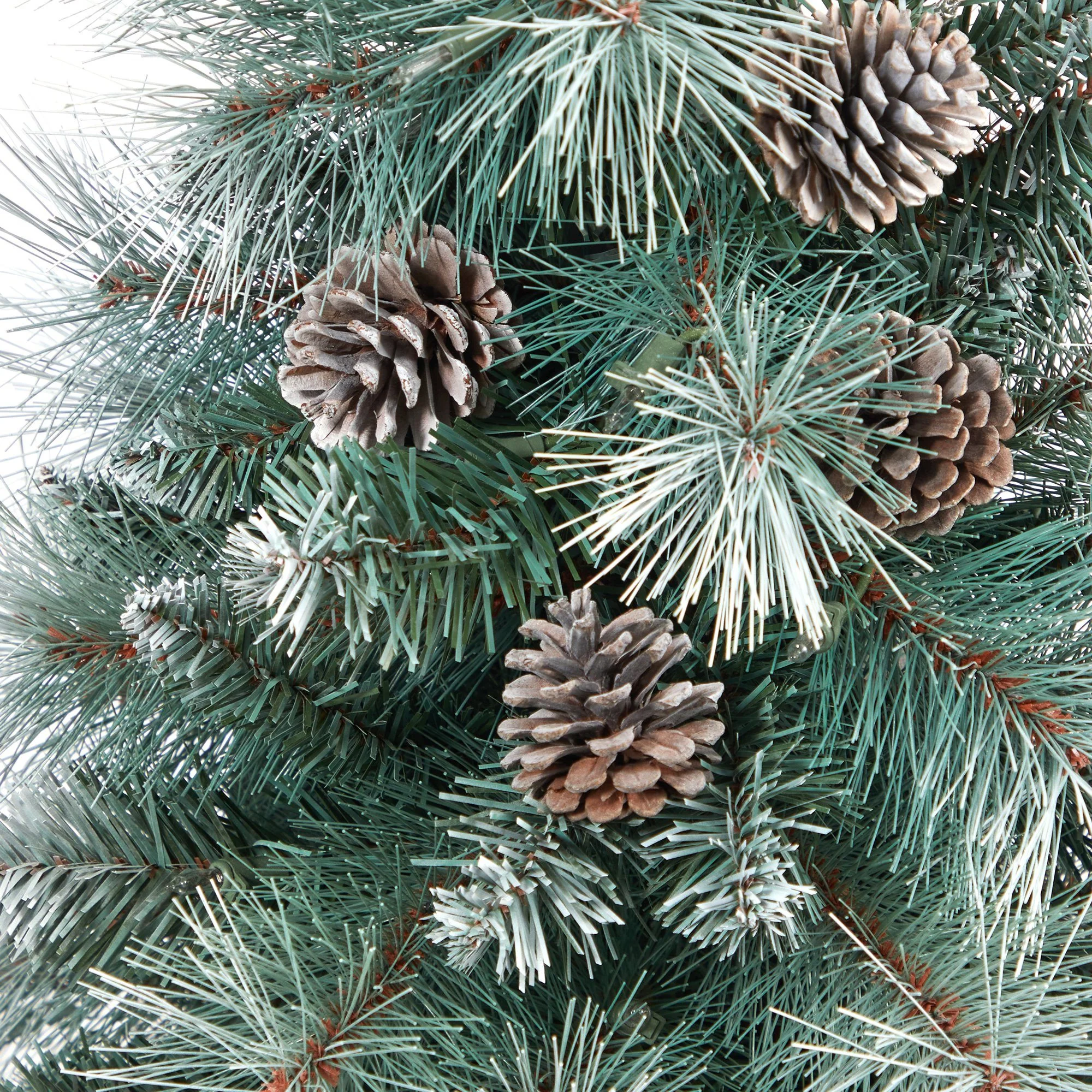 3.5’ Frosted Tip British Columbia Mountain Pine Artificial Christmas Tree with 50 Clear Lights, Pine Cones and 112 Bendable Branches in Metal Planter - Image 5