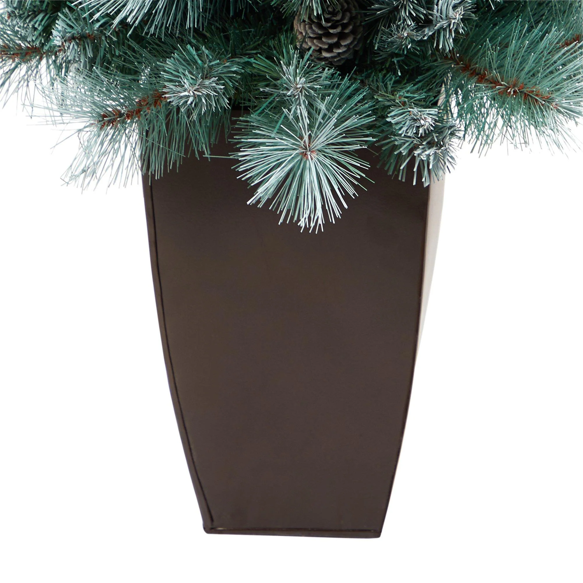 3.5’ Frosted Tip British Columbia Mountain Pine Artificial Christmas Tree with 50 Clear Lights, Pine Cones and 112 Bendable Branches in Metal Planter - Image 6