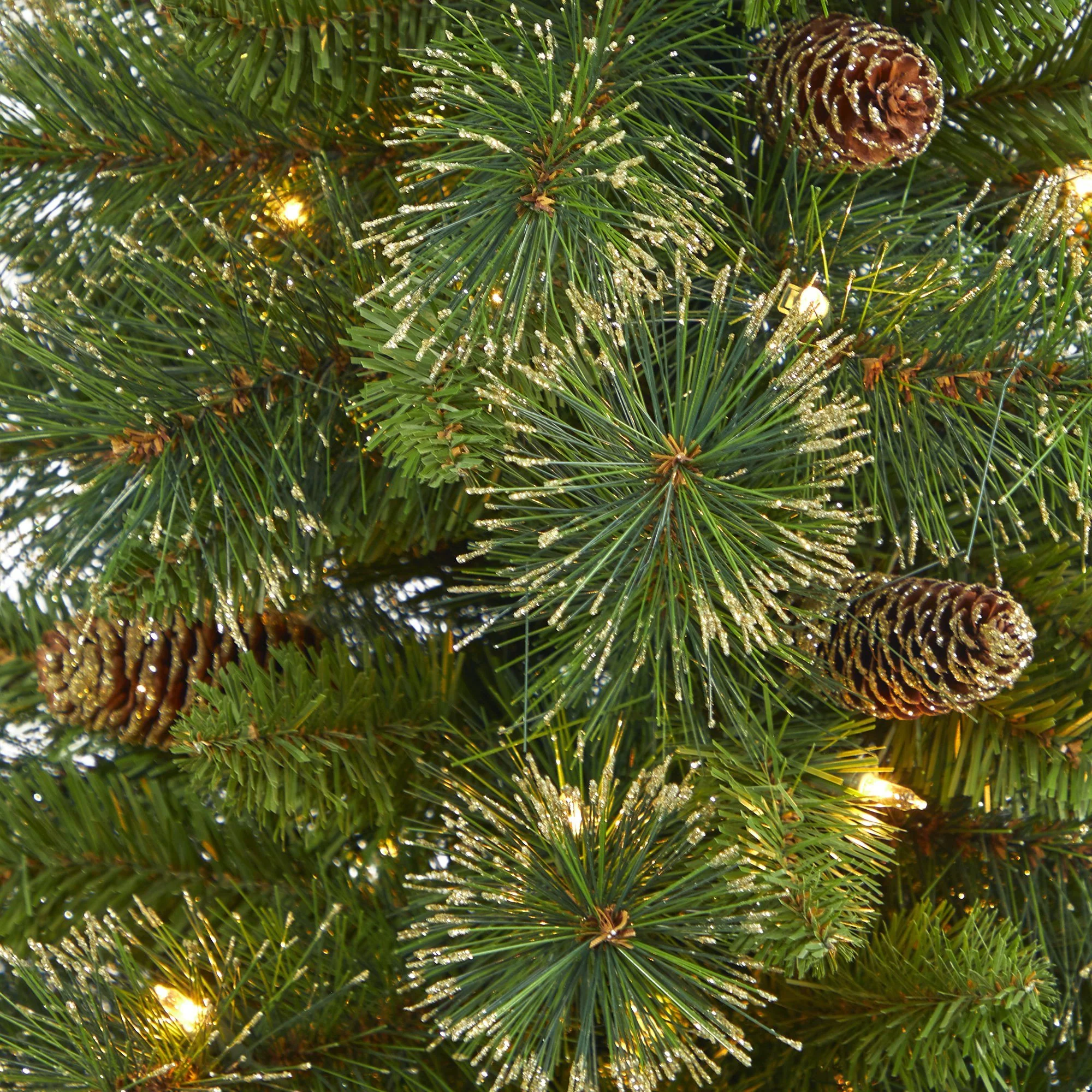 3.5’ Golden Tip Washington Pine Artificial Christmas Tree with 50 Clear Lights, Pine Cones and 148 Bendable Branches in Black Metal Planter - Image 4