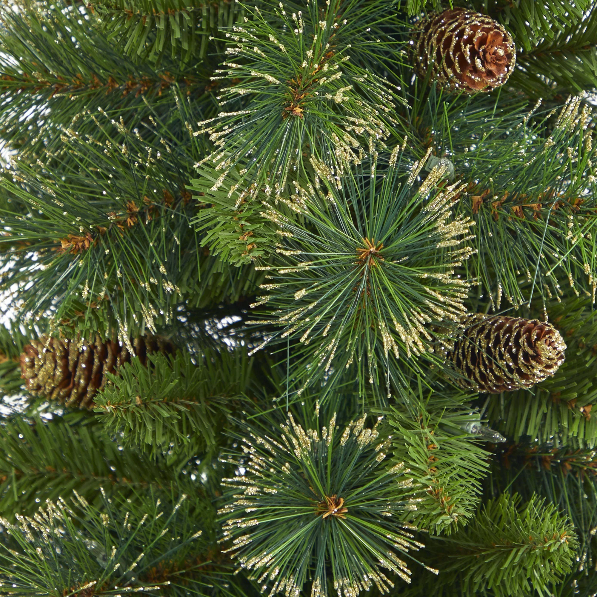 3.5’ Golden Tip Washington Pine Artificial Christmas Tree with 50 Clear Lights, Pine Cones and 148 Bendable Branches in Black Metal Planter - Image 5