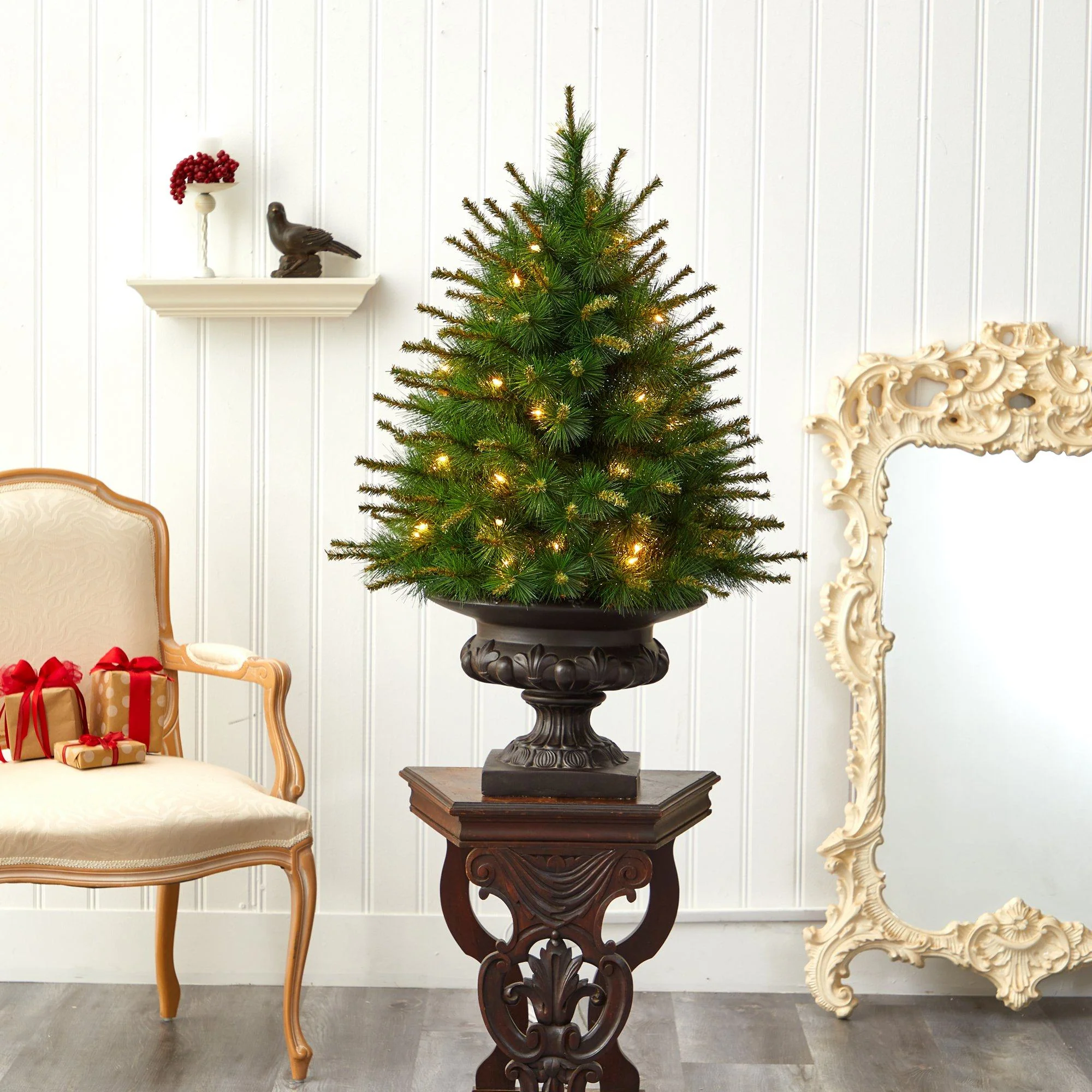3.5’ New England Pine Artificial Christmas Tree with 50 Clear Lights and 117 Bendable Branches in Iron Colored Urn - Image 7