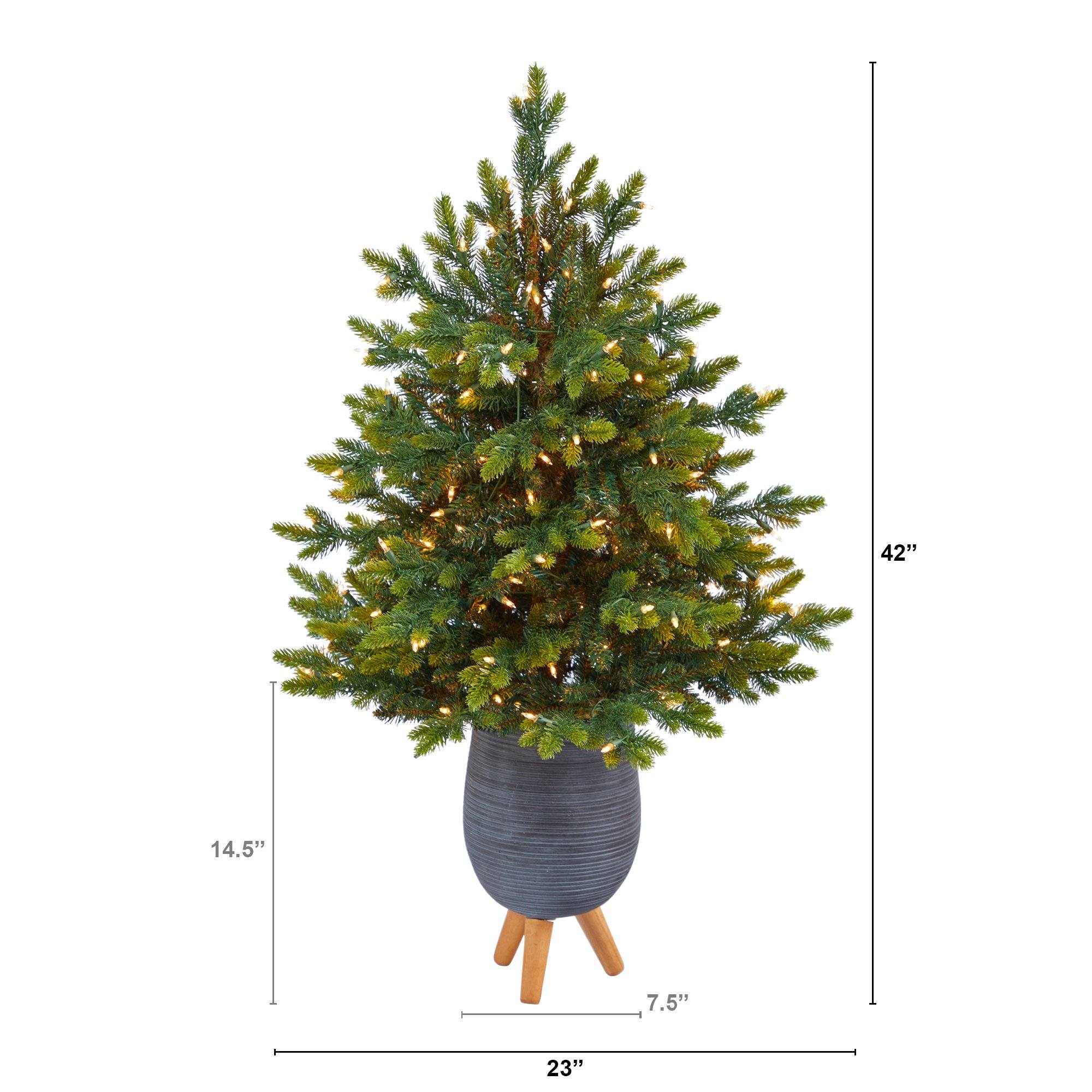 3.5’ North Carolina Fir Artificial Christmas Tree with 150 Clear Lights and 563 Bendable Branches in Gray Planter with Stand - Image 2