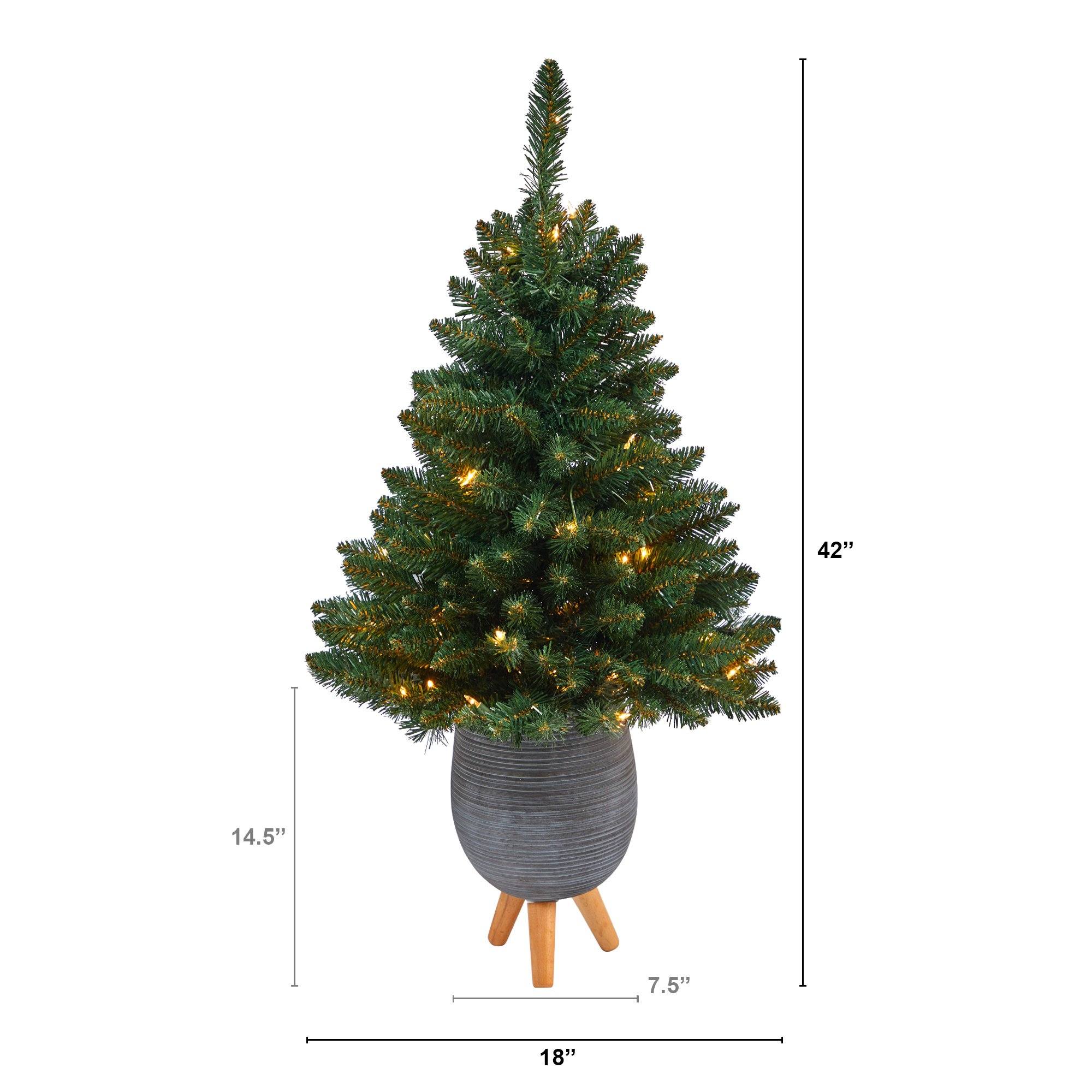 3.5’ Northern Rocky Spruce Artificial Christmas Tree with 50 Clear Lights and 154 Bendable Branches in Gray Planter with Stand - Image 2