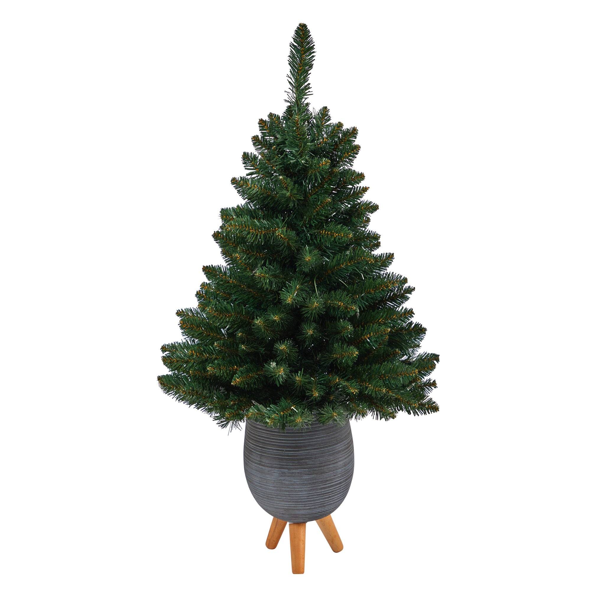 3.5’ Northern Rocky Spruce Artificial Christmas Tree with 50 Clear Lights and 154 Bendable Branches in Gray Planter with Stand - Image 3