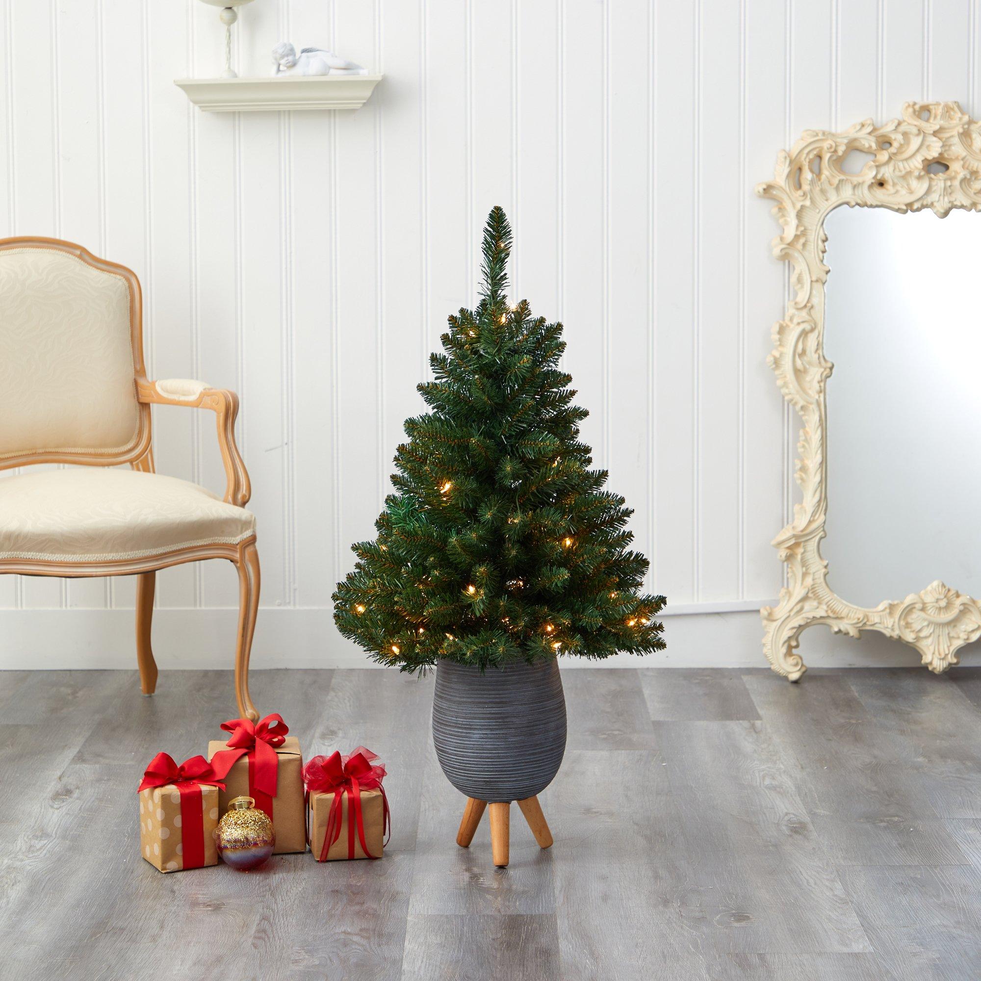 3.5’ Northern Rocky Spruce Artificial Christmas Tree with 50 Clear Lights and 154 Bendable Branches in Gray Planter with Stand - Image 7