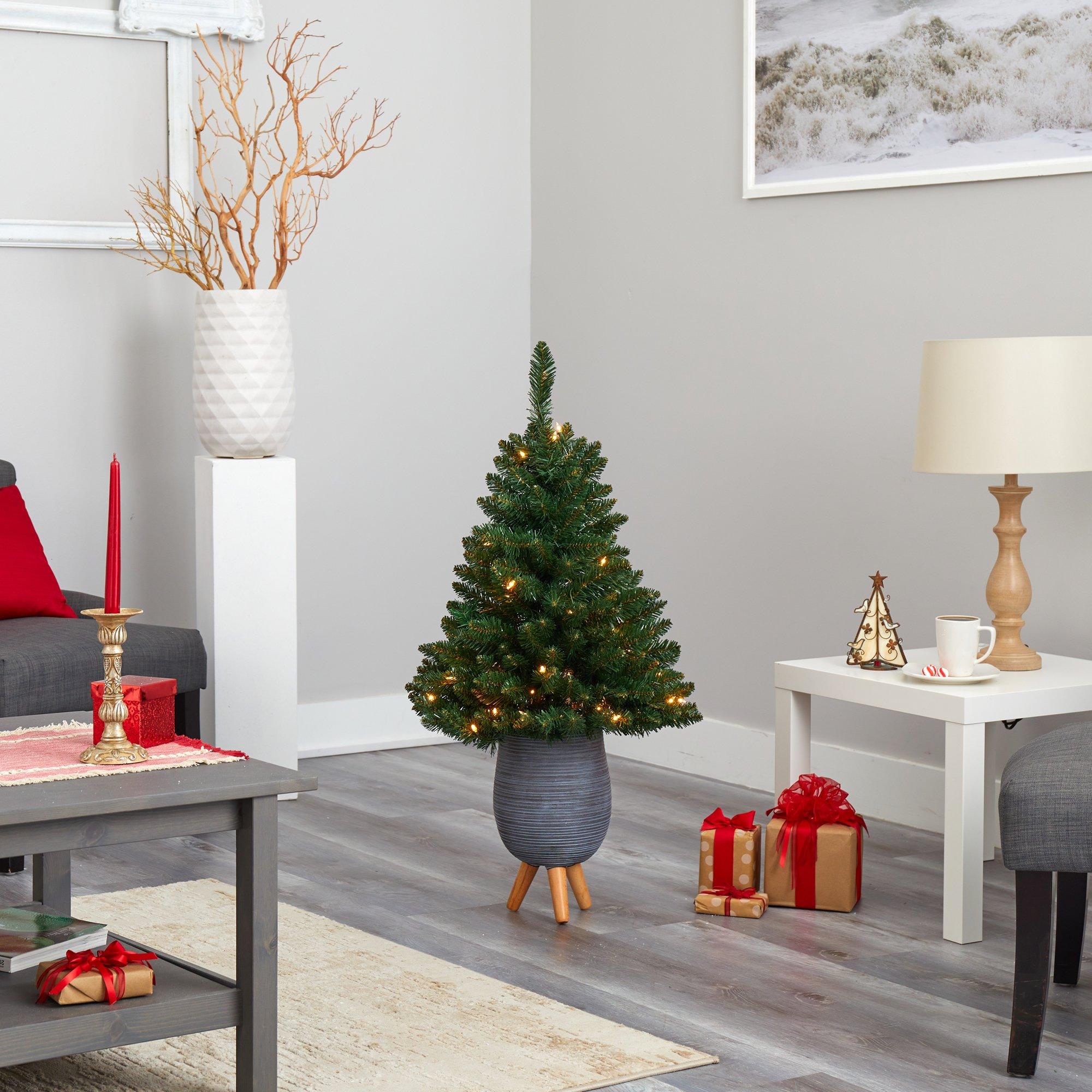3.5’ Northern Rocky Spruce Artificial Christmas Tree with 50 Clear Lights and 154 Bendable Branches in Gray Planter with Stand - Image 8