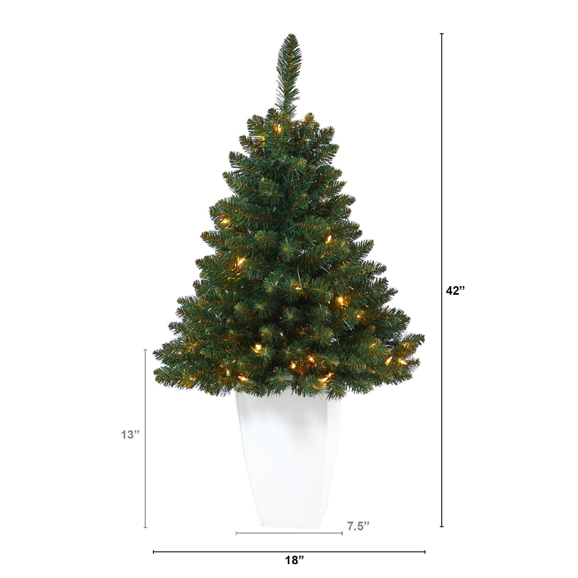 3.5’ Northern Rocky Spruce Artificial Christmas Tree with 50 Clear Lights and 154 Bendable Branches in White Metal Planter - Image 2