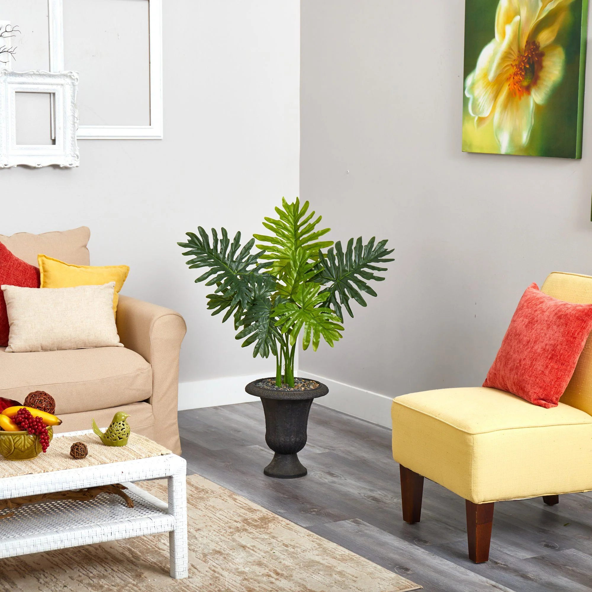 3.5’ Philodendron Artificial Plant in Charcoal Urn (Real Touch) - Image 2
