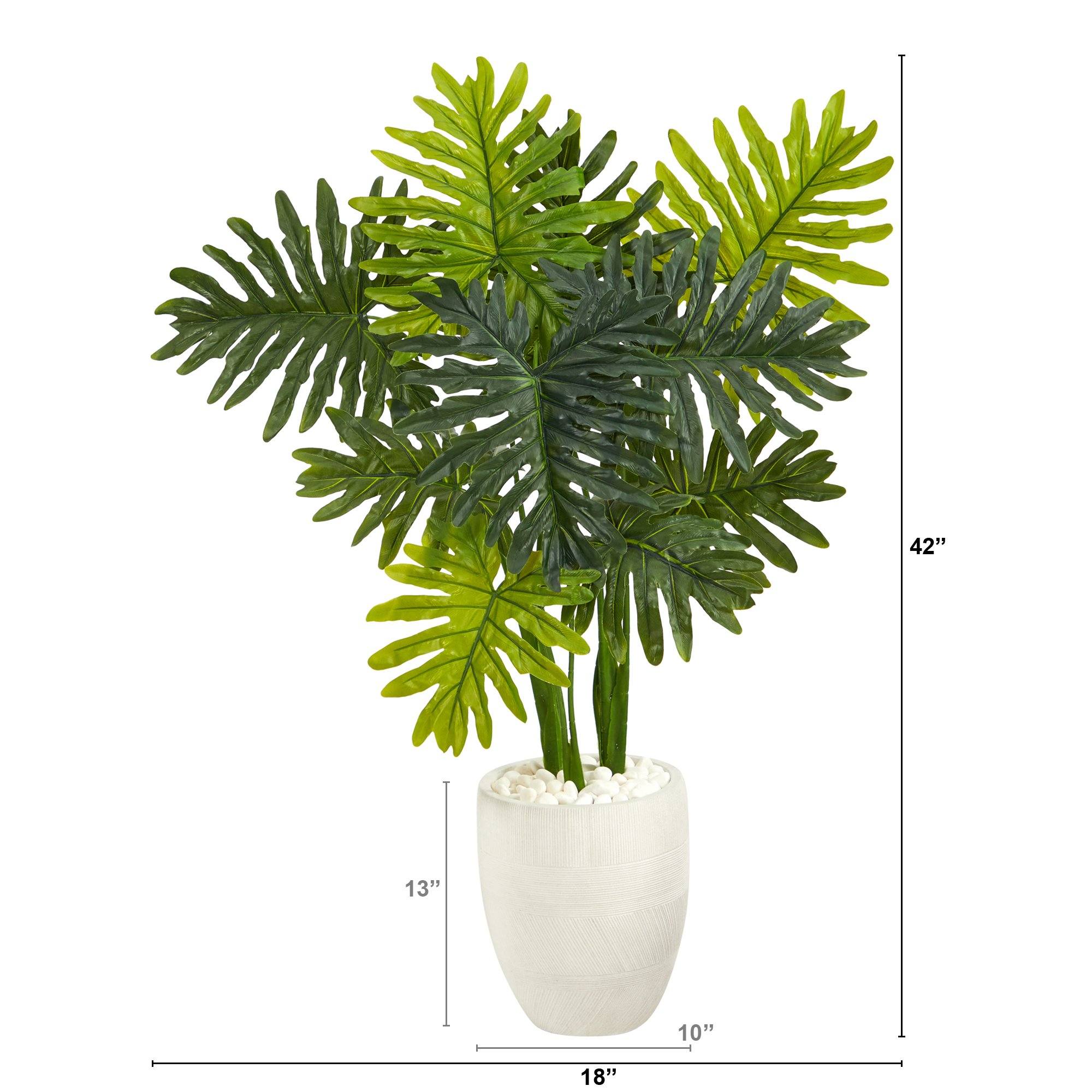 3.5’ Philodendron Artificial Plant in White Planter (Real Touch) - Image 3