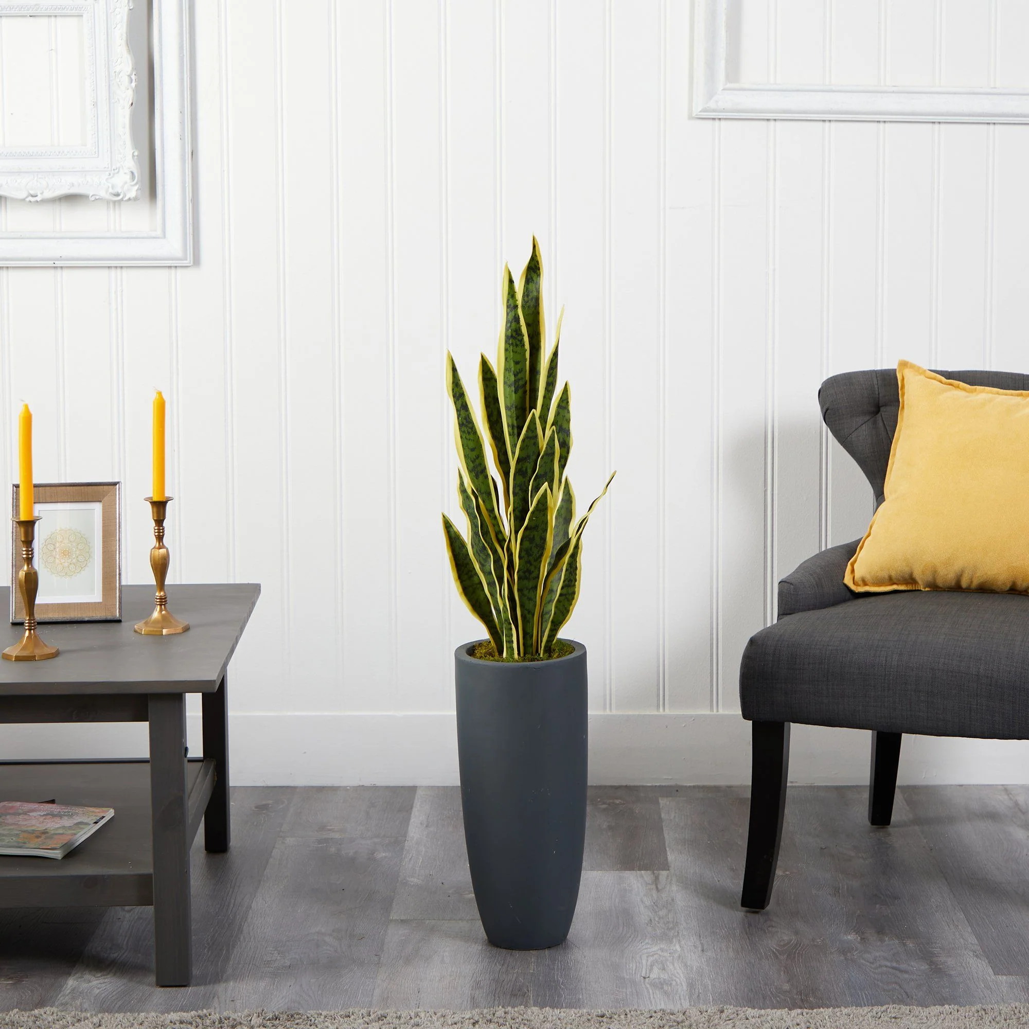 3.5’ Sansevieria Artificial Plant in Gray Planter - Image 3