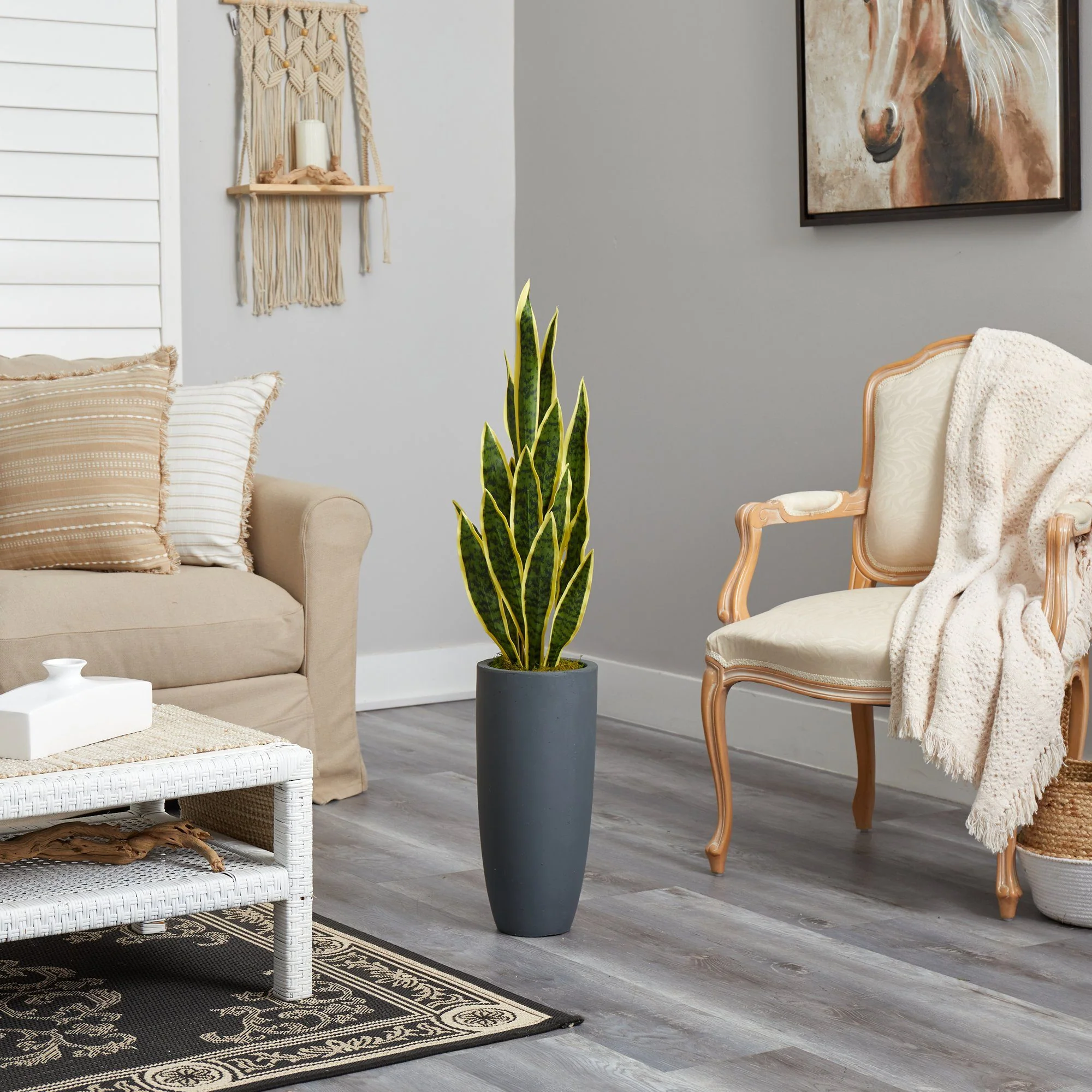 3.5’ Sansevieria Artificial Plant in Gray Planter - Image 4