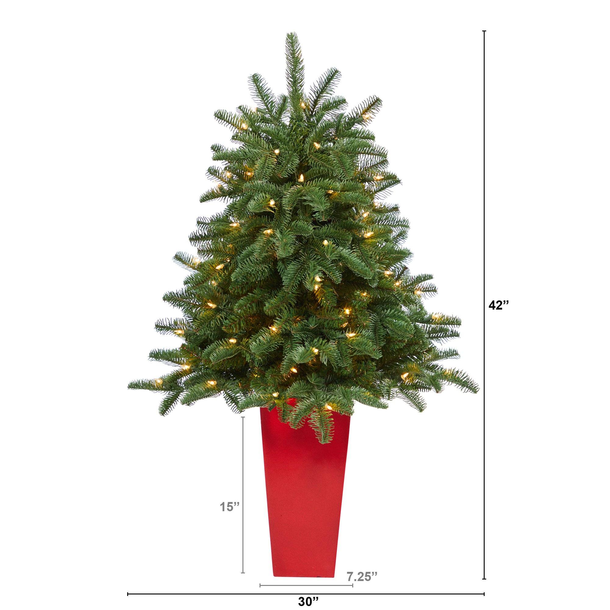 3.5’ South Carolina Spruce Artificial Christmas Tree with 100 White Warm Light and 458 Bendable Branches in Red Planter - Image 2