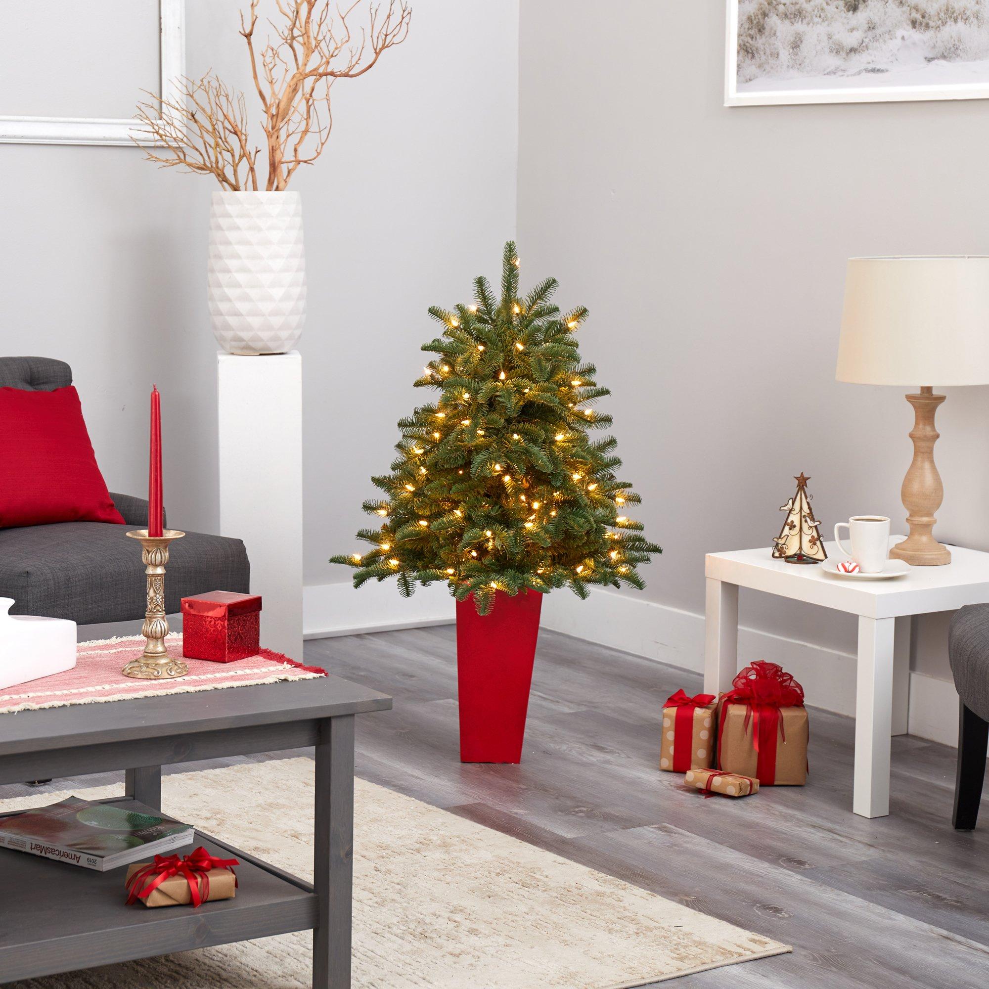 3.5’ South Carolina Spruce Artificial Christmas Tree with 100 White Warm Light and 458 Bendable Branches in Red Planter - Image 8