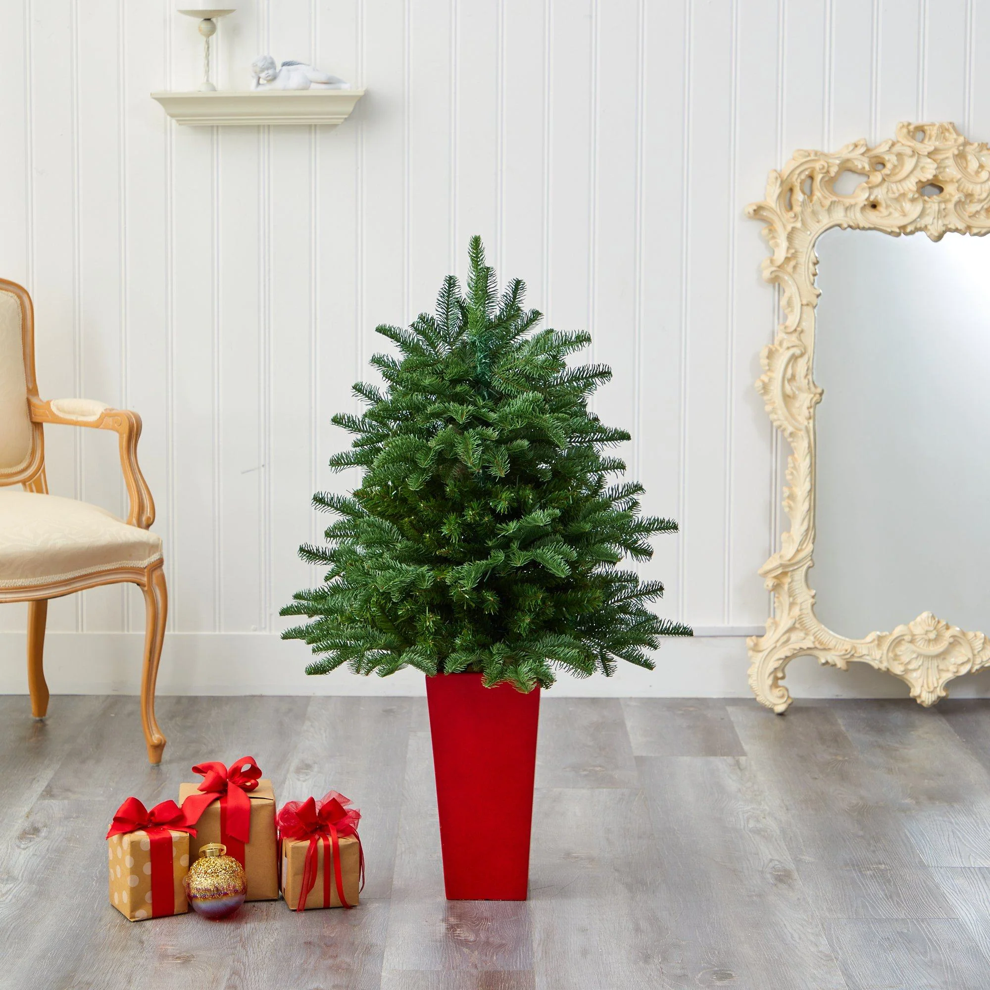 3.5’ South Carolina Spruce Artificial Christmas Tree with 458 Bendable Branches in Red Tower Planter - Image 5