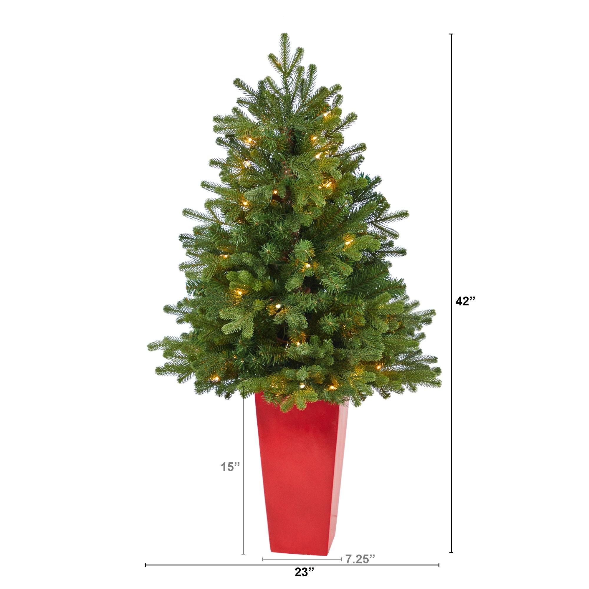 3.5’ Washington Fir Artificial Christmas Tree with 50 Clear Lights in Tower Planter - Image 2