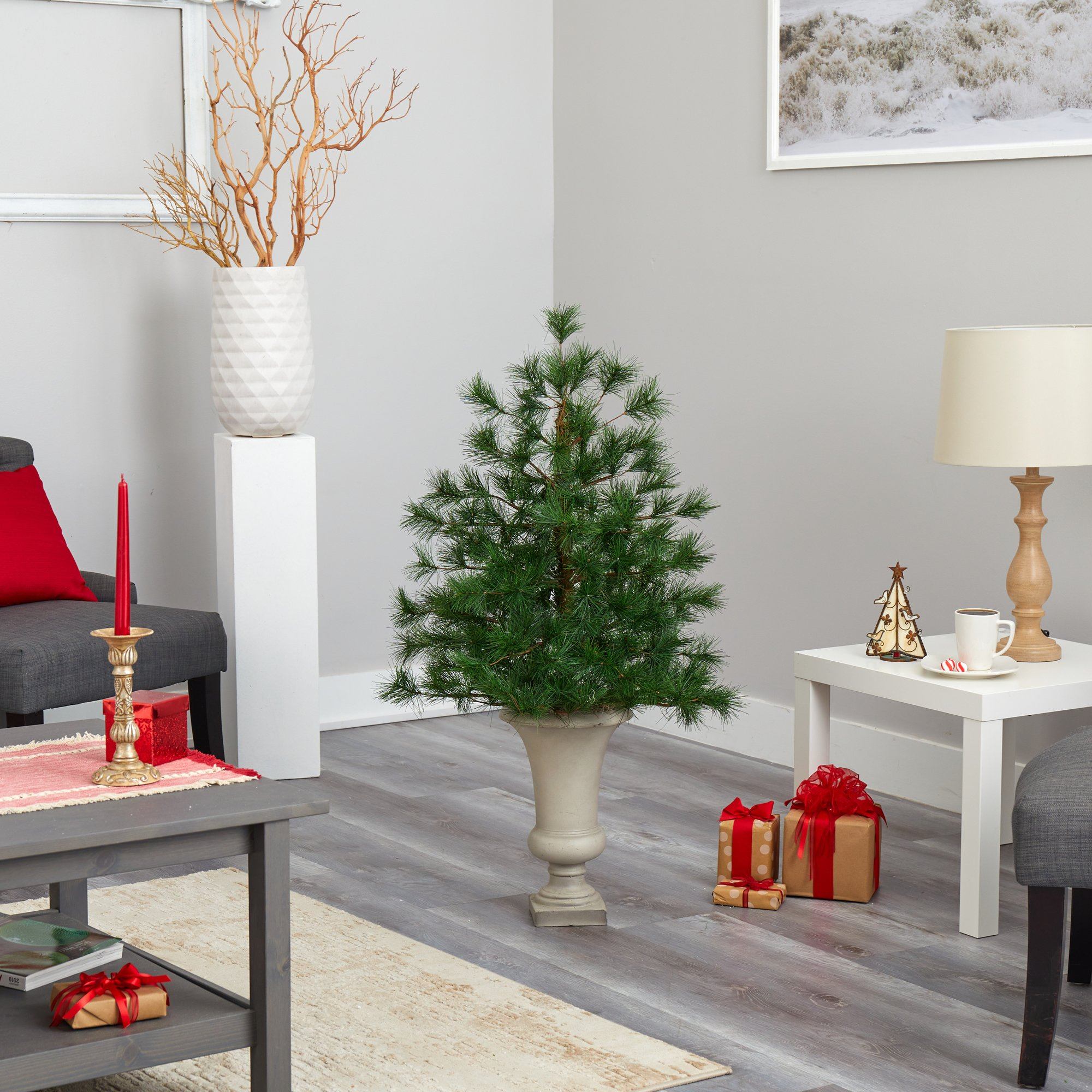 3.5’ Yukon Mixed Pine Artificial Christmas Tree with 213 Bendable Branches in Sand Colored Urn - Image 6