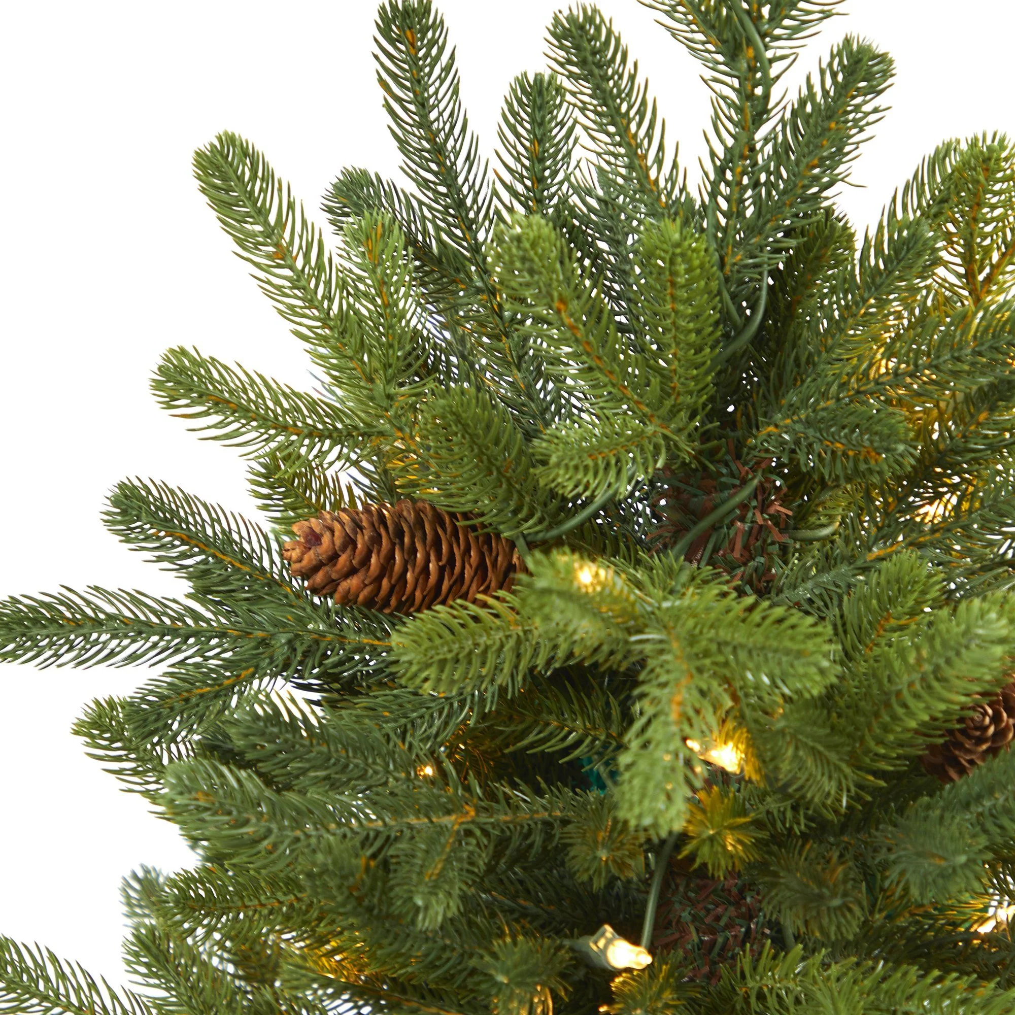 3.5’ Yukon Mountain Fir Artificial Christmas Tree with 50 Clear Lights and Pine Cones in Bronze Metal Planter - Image 4