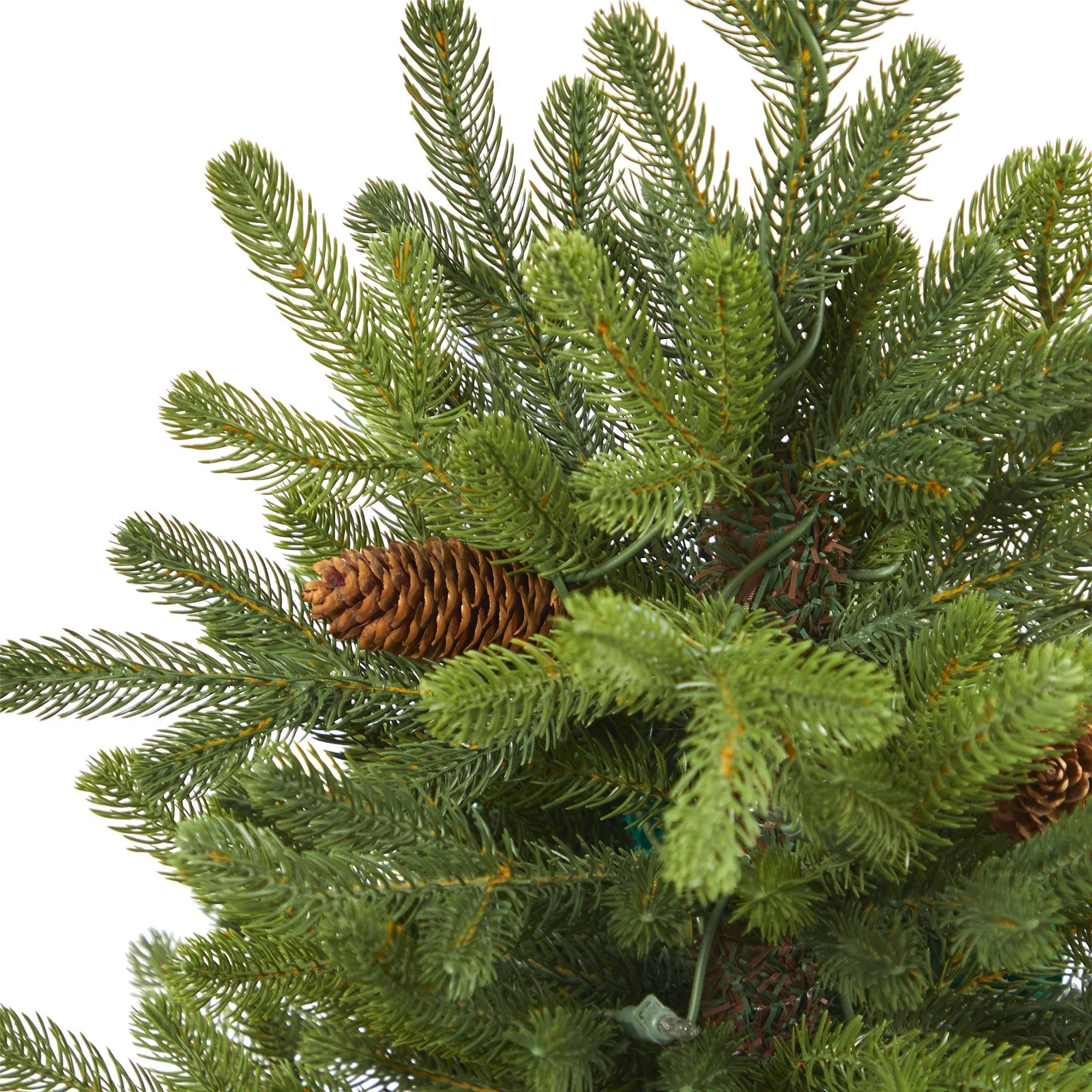 3.5’ Yukon Mountain Fir Artificial Christmas Tree with 50 Clear Lights and Pine Cones in Bronze Metal Planter - Image 5
