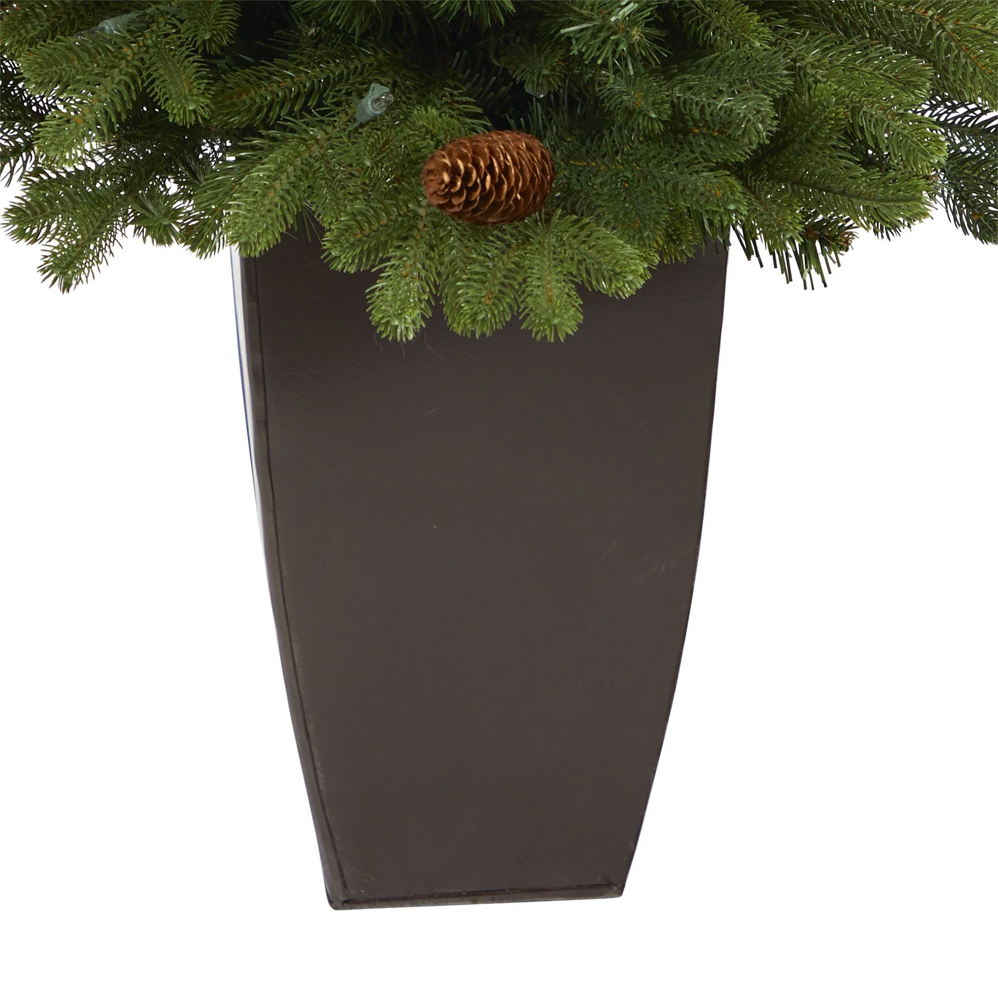3.5’ Yukon Mountain Fir Artificial Christmas Tree with 50 Clear Lights and Pine Cones in Bronze Metal Planter - Image 6