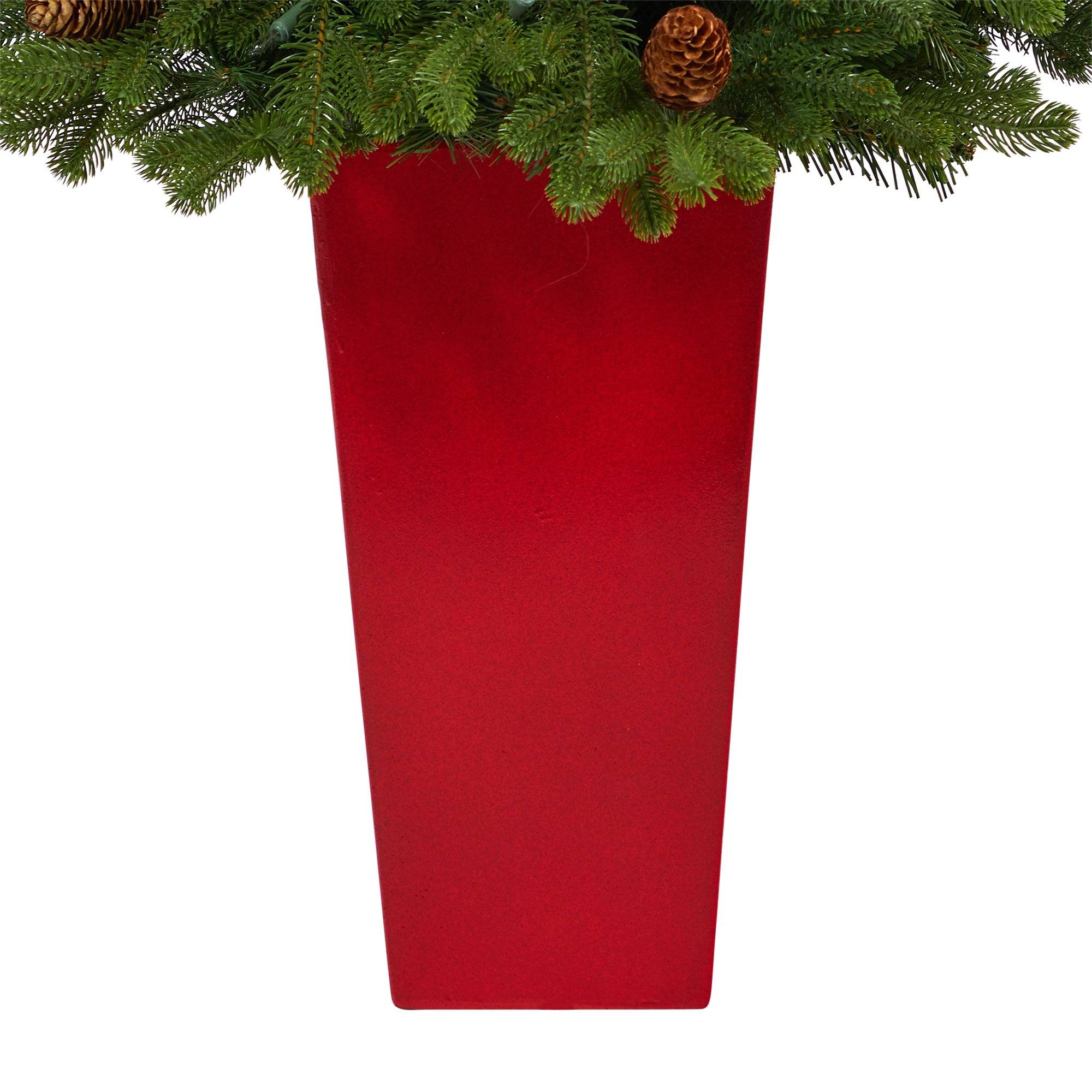 3.5’ Yukon Mountain Fir Artificial Christmas Tree with 50 Clear Lights and Pine Cones in Red Planter - Image 6