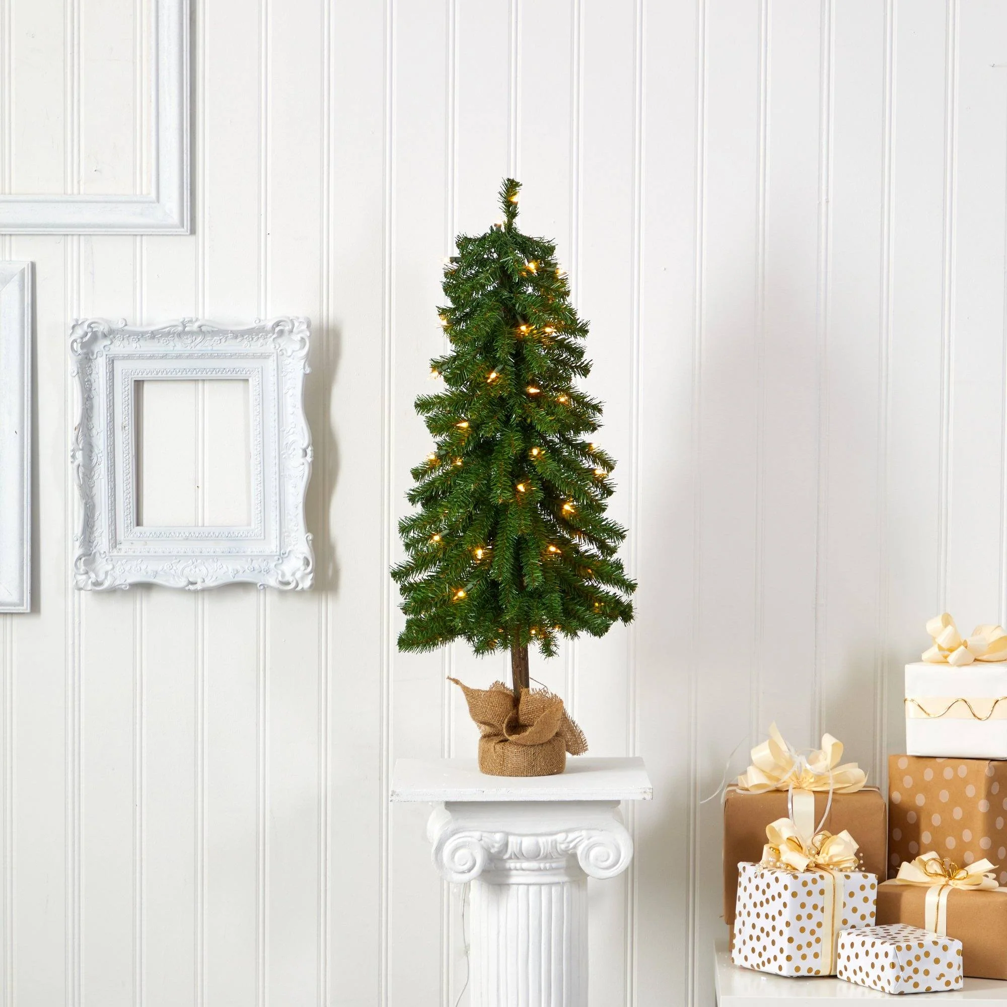 3' Alpine Artificial Christmas Tree with 50 Lights, 177 Bendable Branches and a Burlap Planter - Image 5