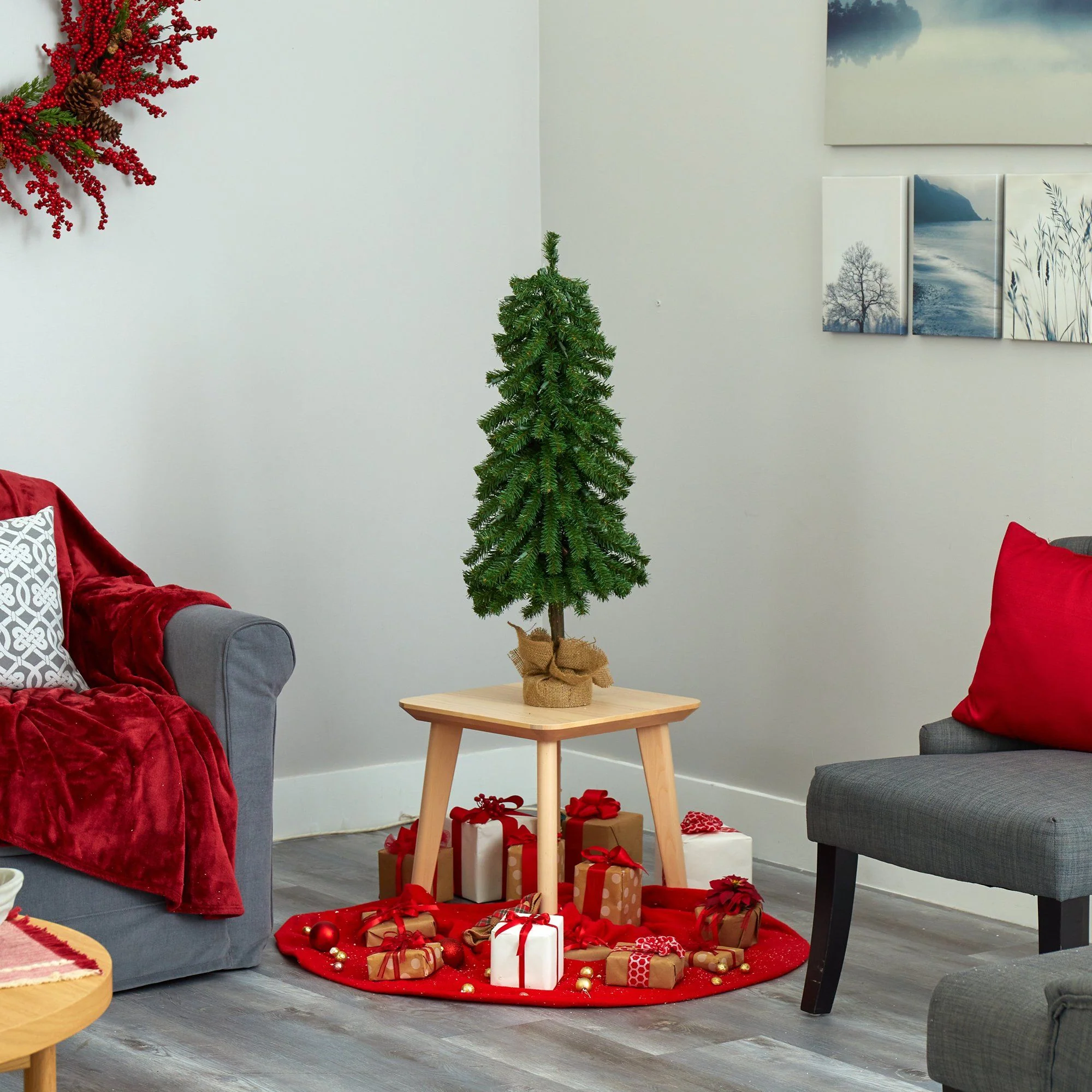 3' Alpine Artificial Christmas Tree with 50 Lights, 177 Bendable Branches and a Burlap Planter - Image 7