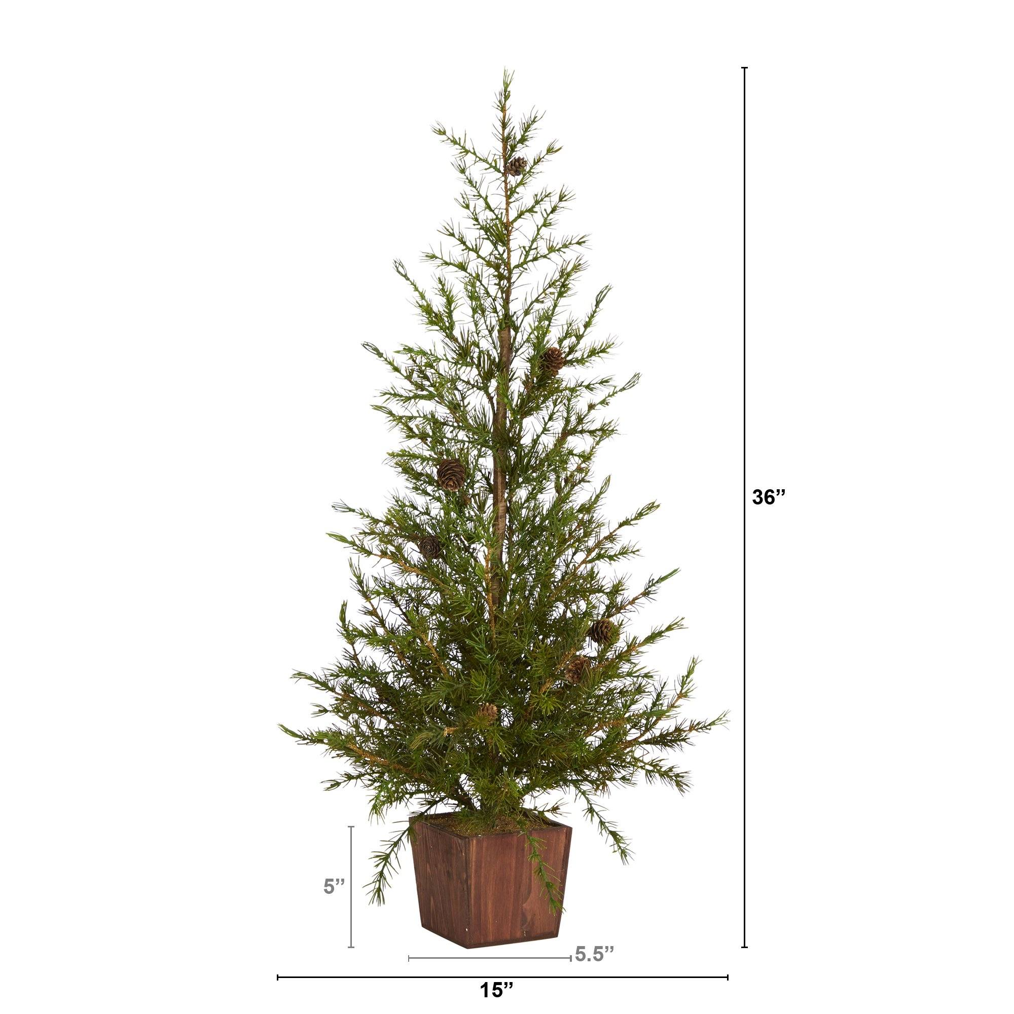 3’ Alpine “Natural Look” Artificial Christmas Tree in Wood Planter with Pine Cones - Image 2