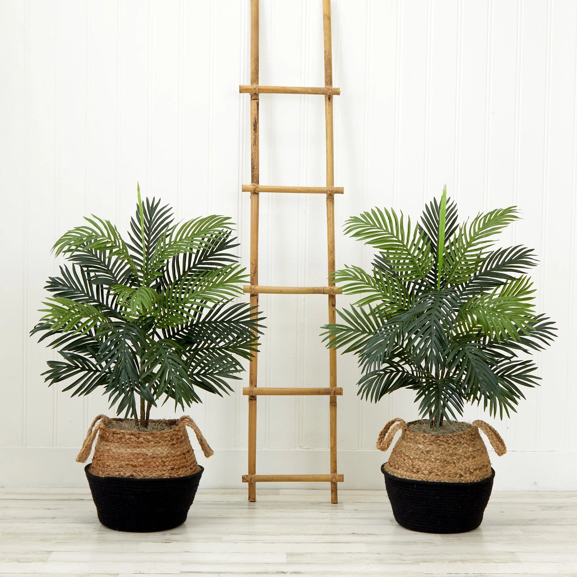 3' Artificial Areca Palm Tree with Handmade Jute & Cotton Basket DIY KIT - Set of 2 - Image 2