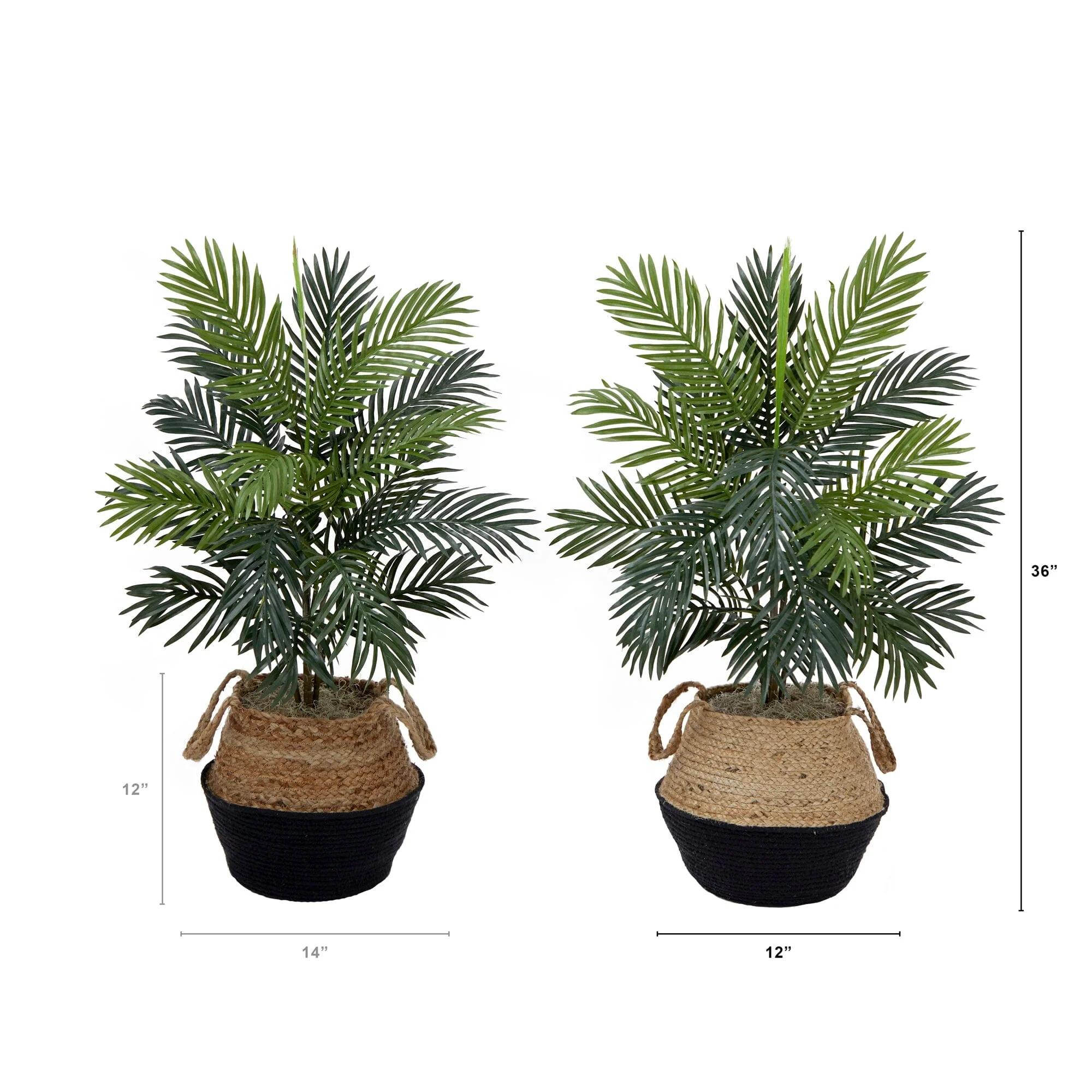 3' Artificial Areca Palm Tree with Handmade Jute & Cotton Basket DIY KIT - Set of 2 - Image 3