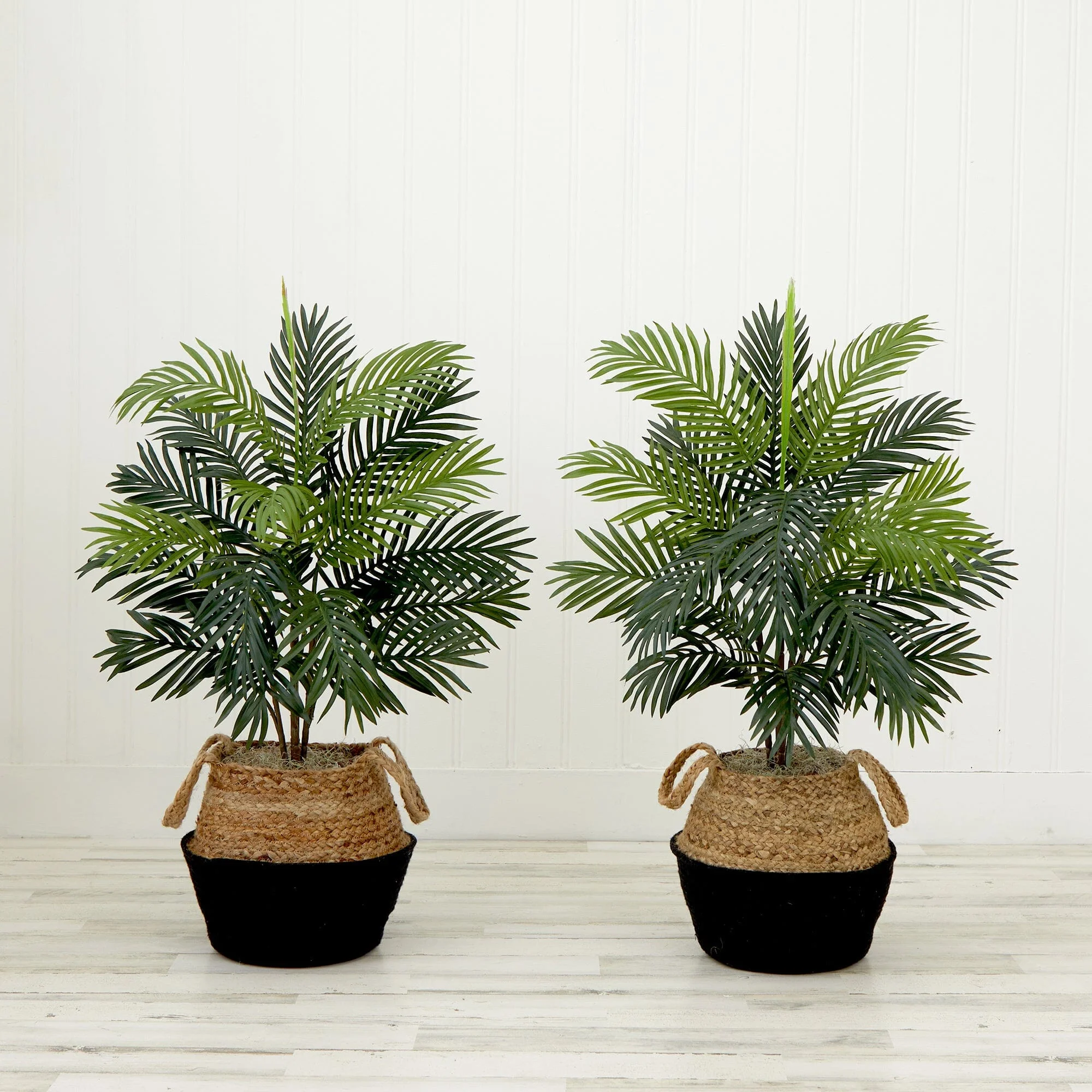 3' Artificial Areca Palm Tree with Handmade Jute & Cotton Basket DIY KIT - Set of 2 - Image 4