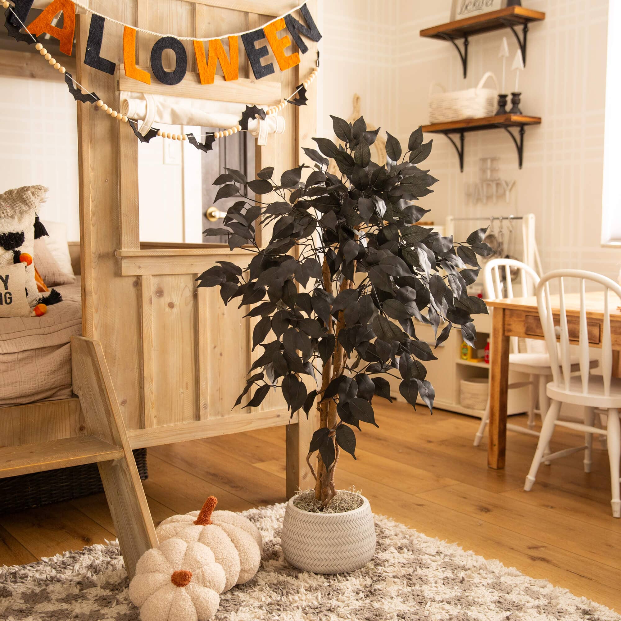 3' Artificial Halloween Black Ficus Tree with Natural Trunk - Image 3