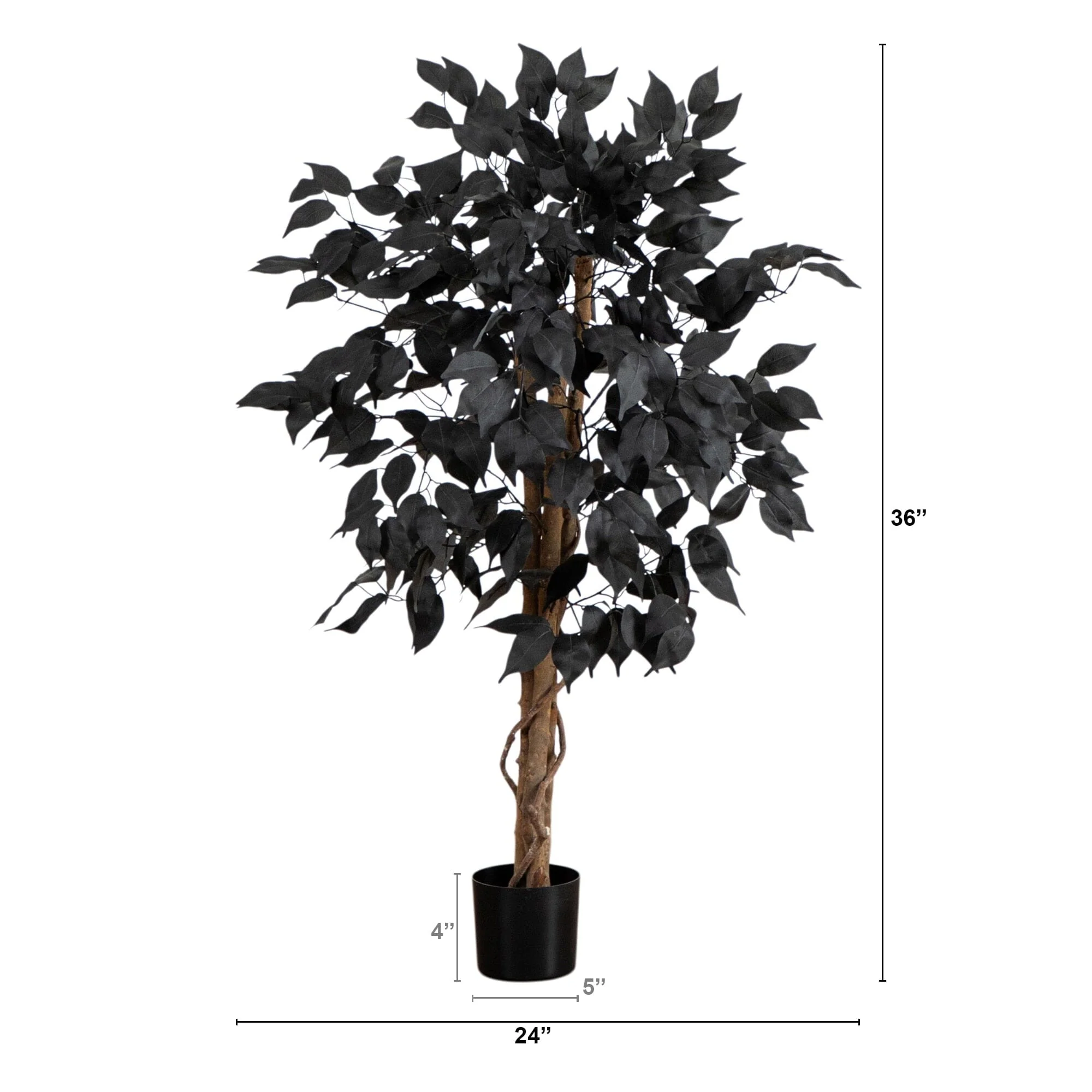 3' Artificial Halloween Black Ficus Tree with Natural Trunk - Image 5