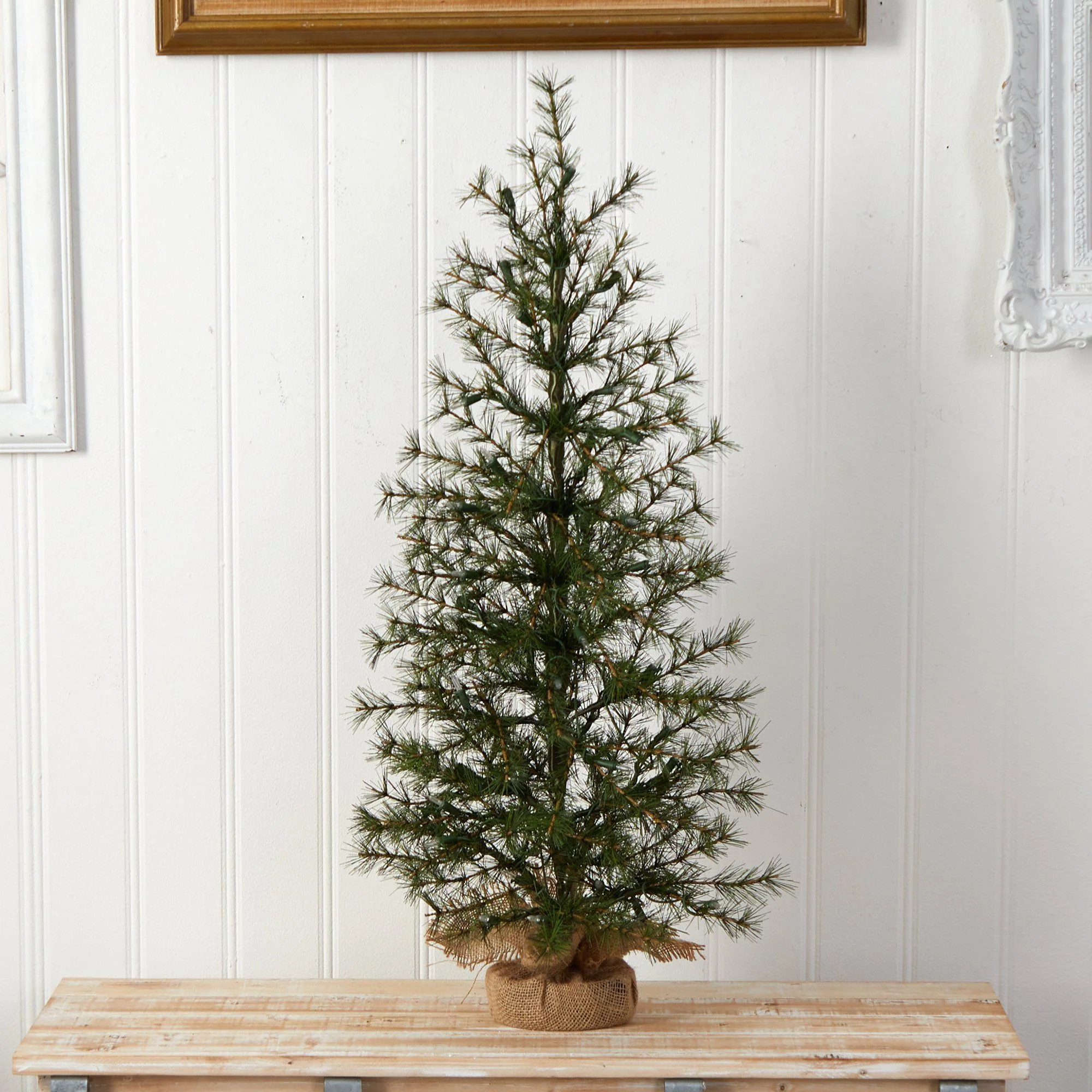 3’ Artificial Christmas Tree with 50 Clear LED Lights Set in a Burlap Base - Image 8