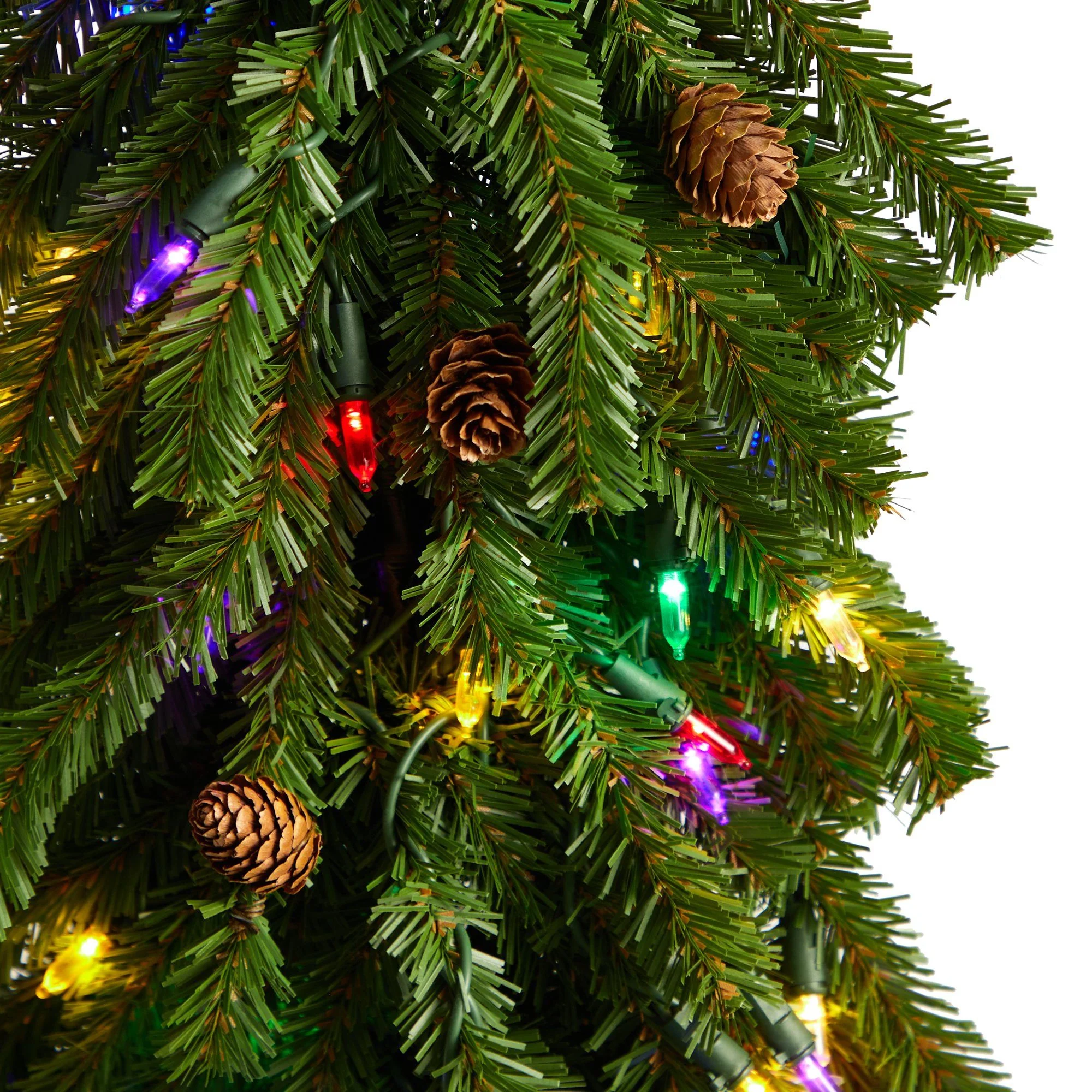 3’ Artificial Christmas Tree with Pinecones and 50 Multicolored Lights Set in a Burlap Base - Image 4