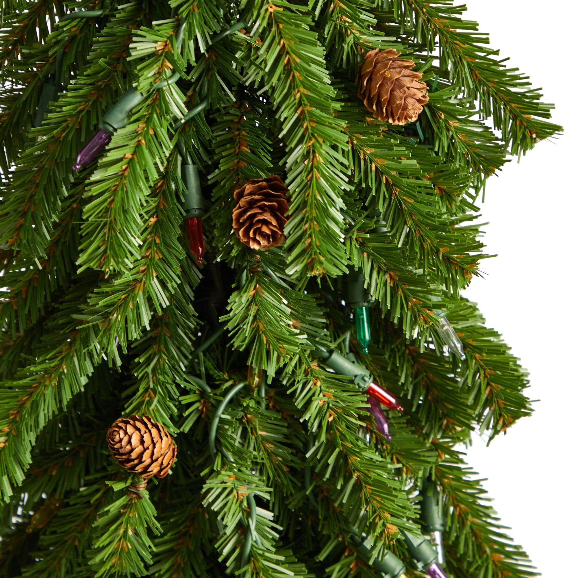 3’ Artificial Christmas Tree with Pinecones and 50 Multicolored Lights Set in a Burlap Base - Image 5