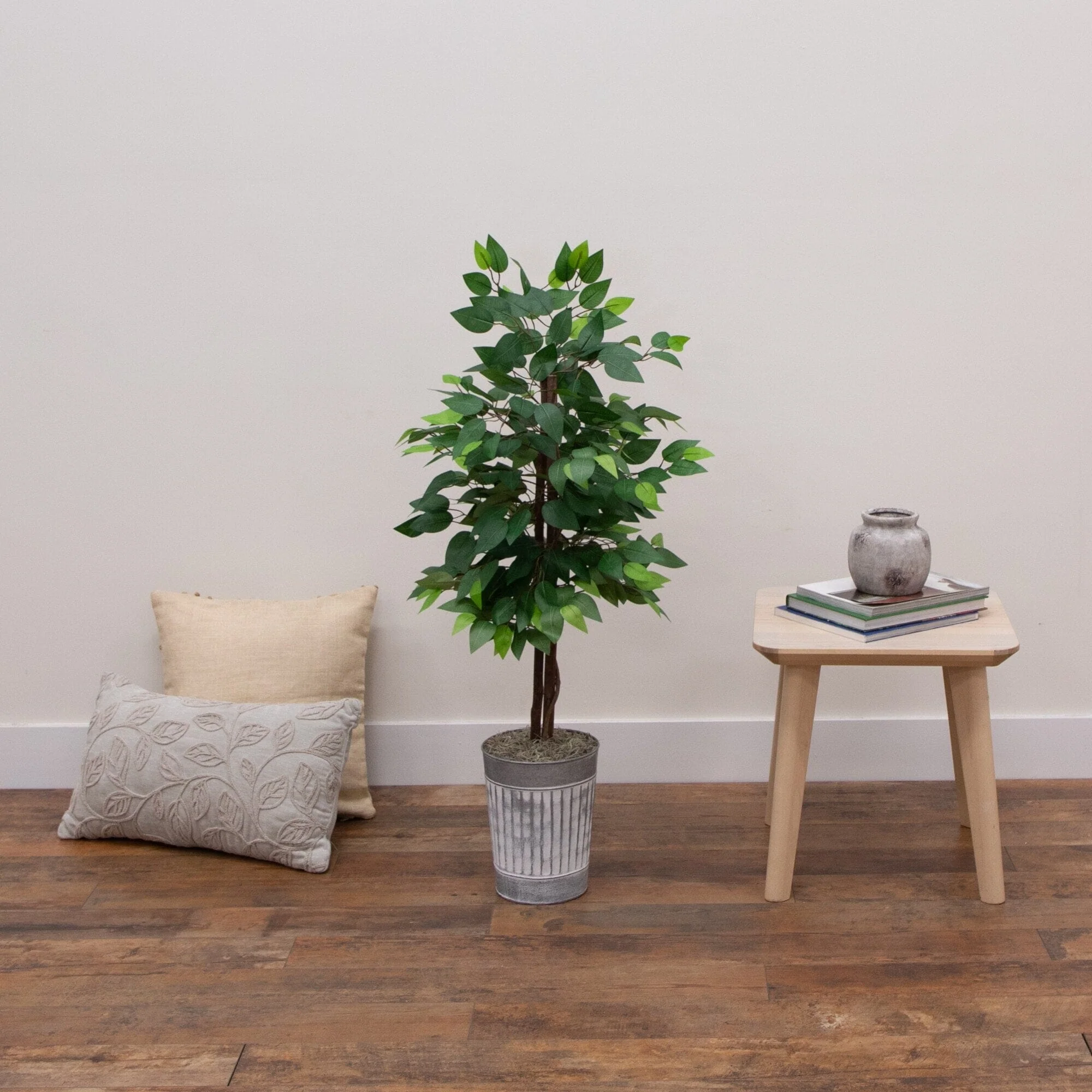 3’ Artificial Double Trunk Ficus Tree in Metal Planter - Image 2