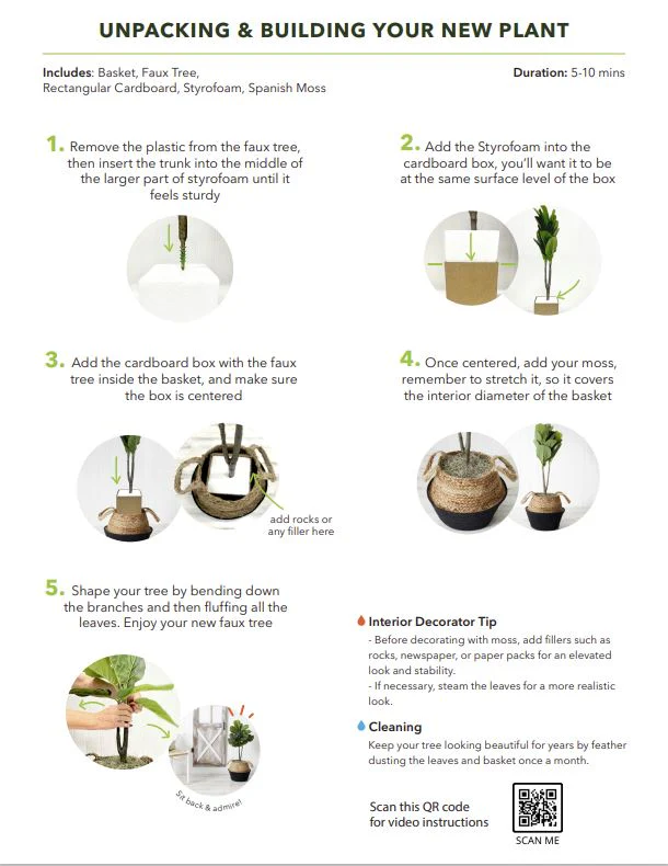 3' Artificial Fiddle Leaf Fig Tree with Handmade Cotton & Jute Woven Basket DIY Kit - Image 8