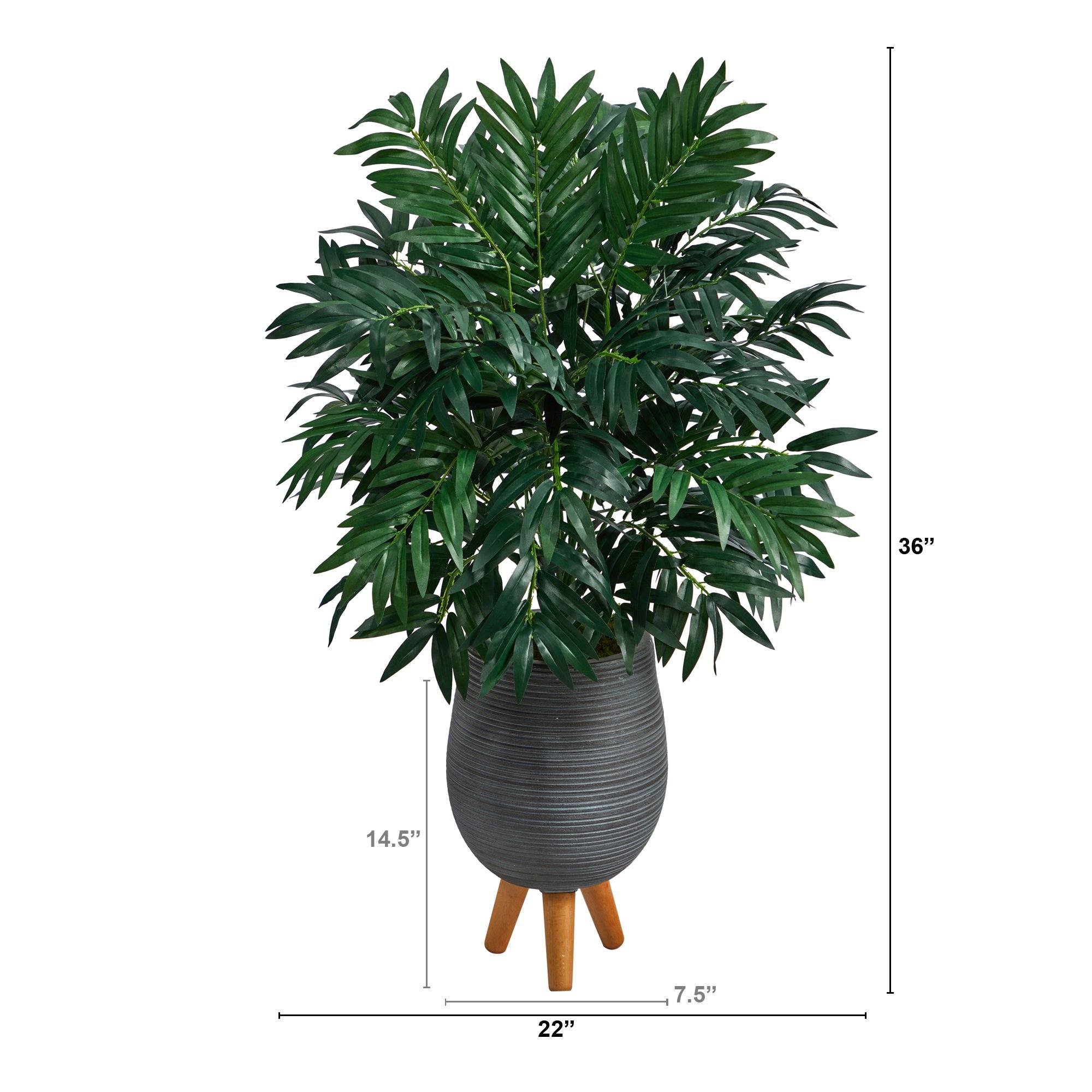 3’ Bamboo Palm Artificial Plant in Gray Planter with Stand - Image 2