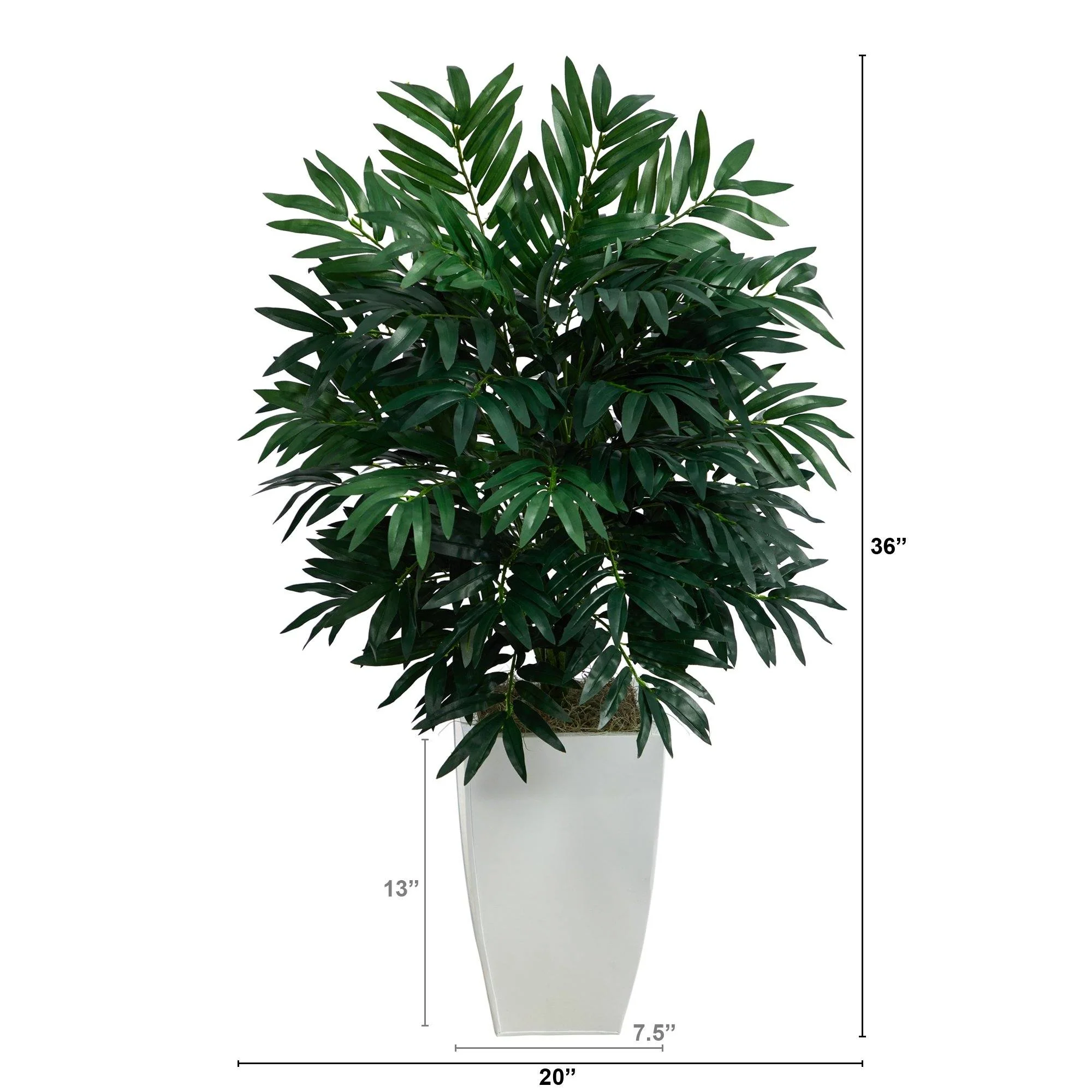 3’ Bamboo Palm Artificial Plant in White Metal Planter - Image 2
